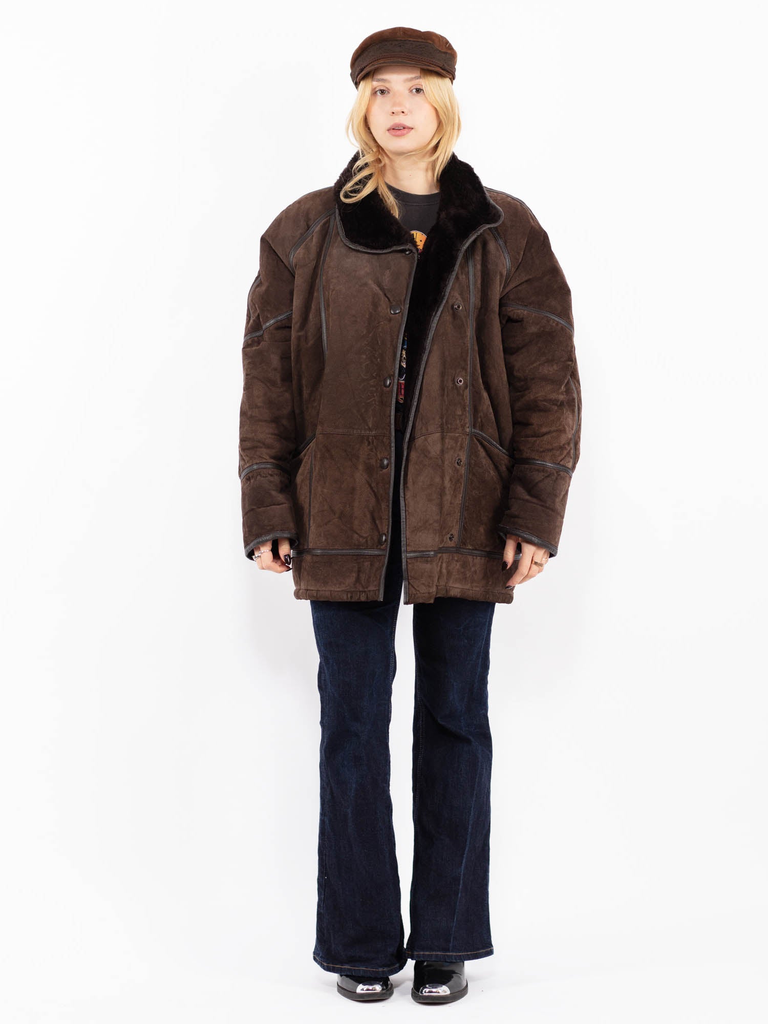Vintage 90's Women Suede Sherpa Coat in Brown by Northern Grip