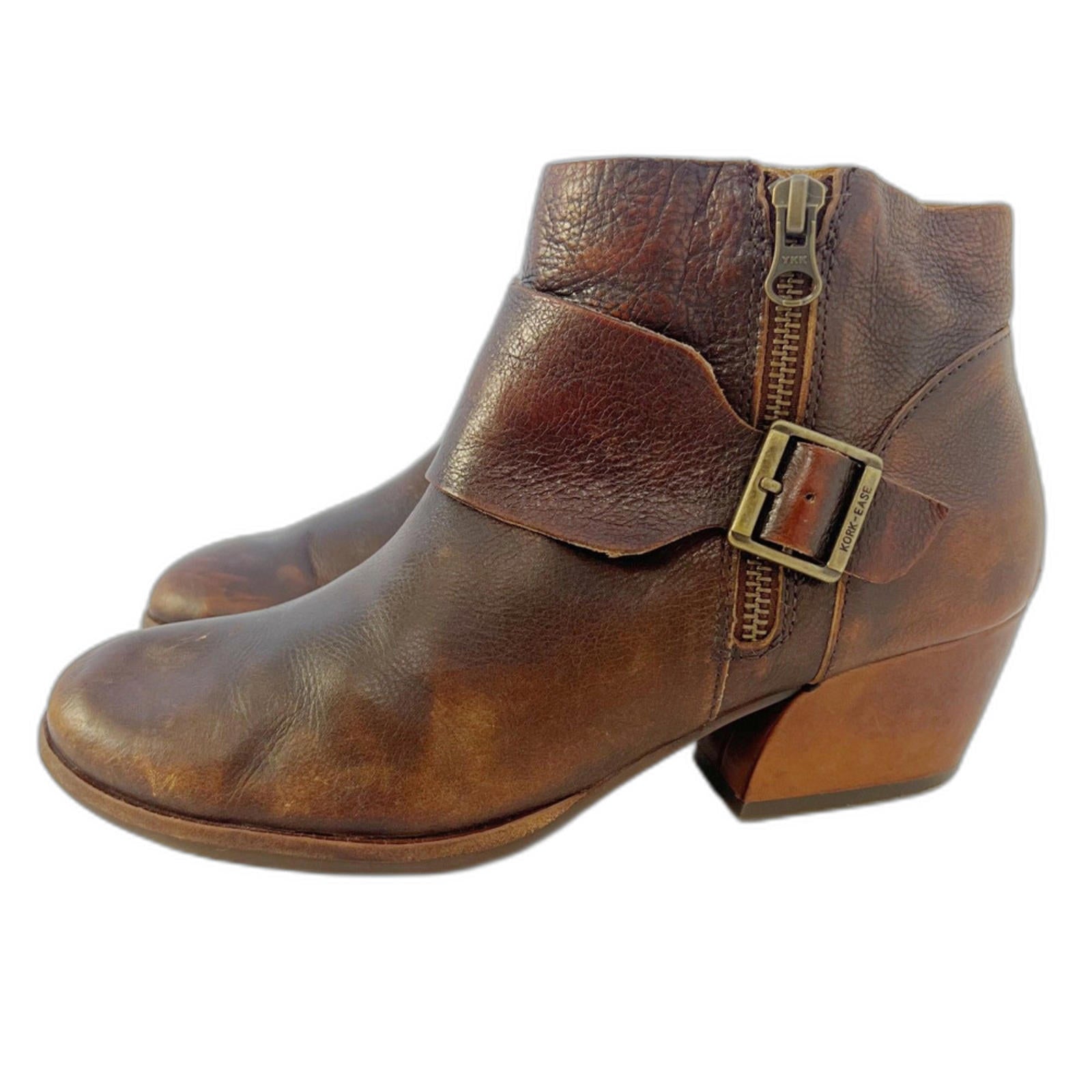 Kork-Ease Isa Brown Leather Ankle Boots Moto Bootie Distressed Women's by Hot Girl Secondhand