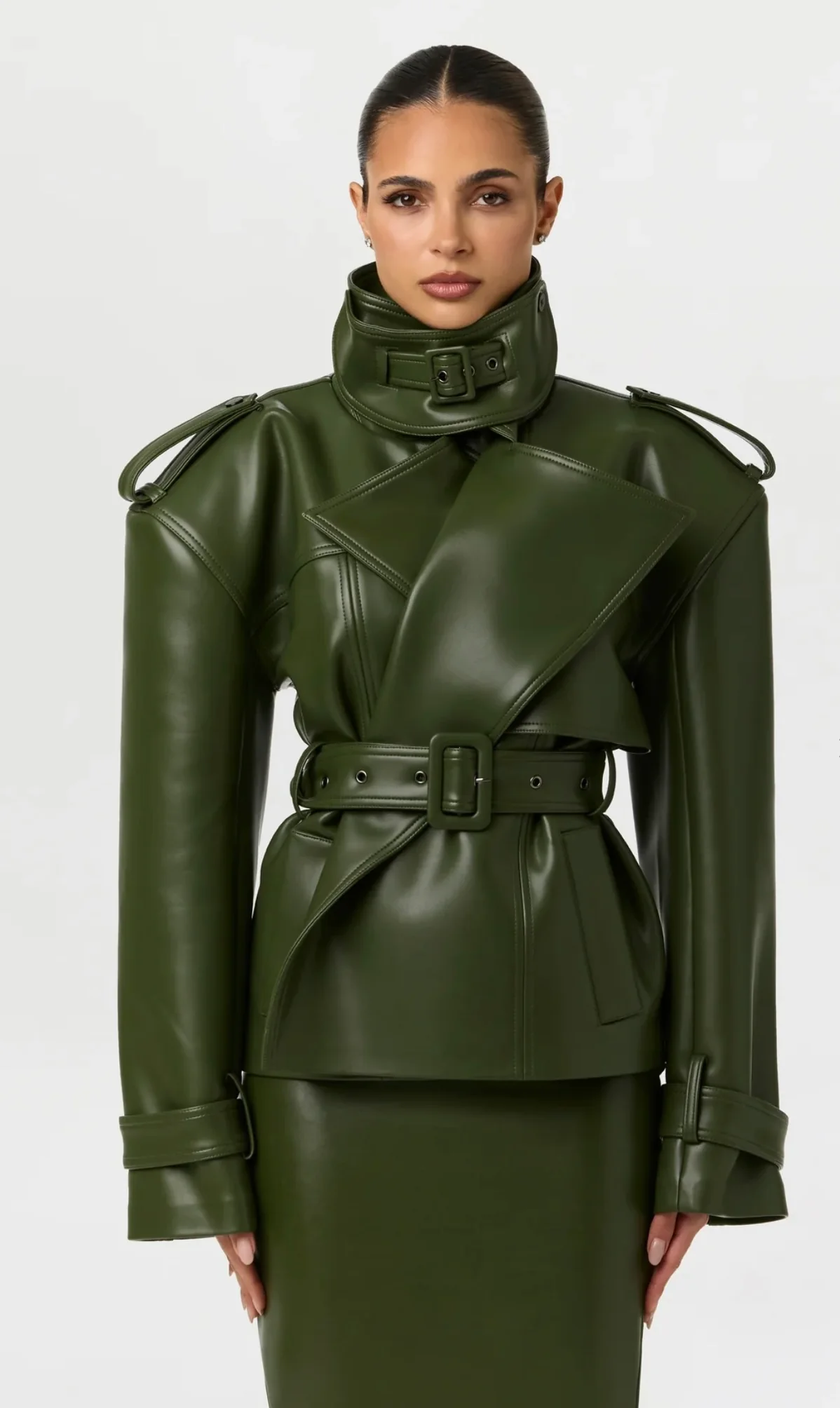 Naked Wardrobe Vegan Leather Belted Jacket by Sierra Deene