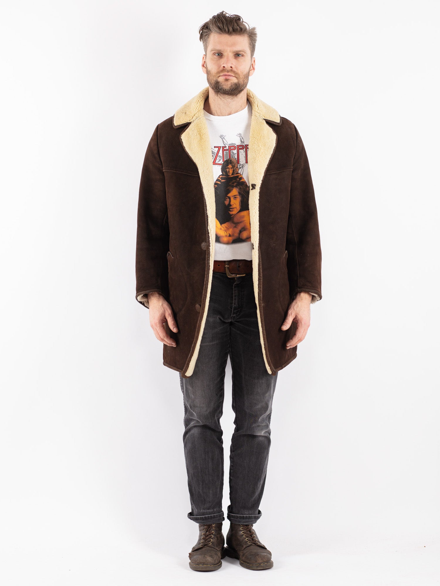 Vintage 70's Men Sheepskin  Coat in Brown by Northern Grip