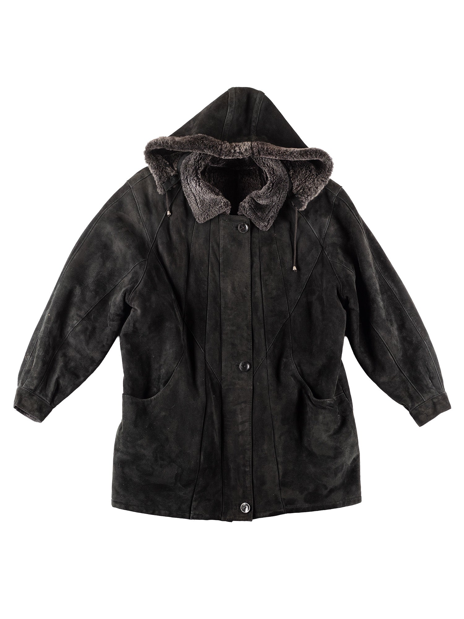 Vintage 90's Women Sheepskin Coat in Black by Northern Grip