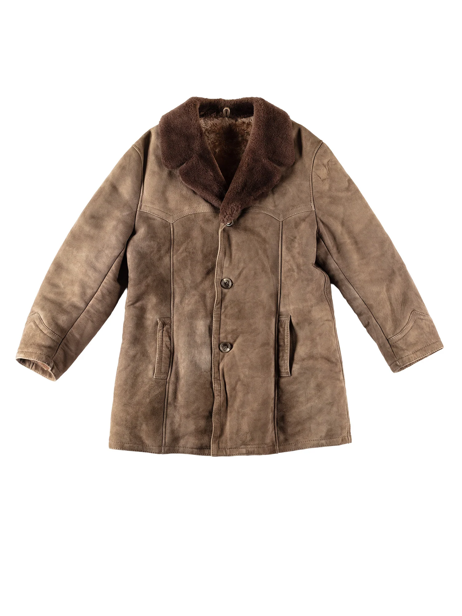 Vintage 70's Men Sheepskin Coat in Taupe Brown by Northern Grip