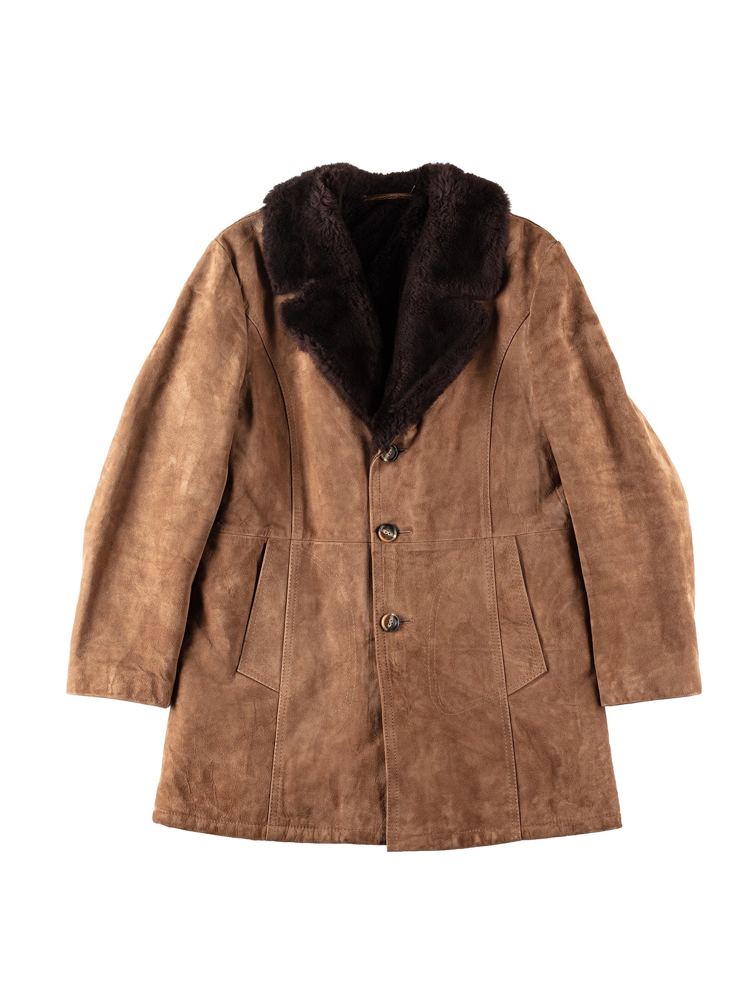 Vintage 70's Men Faux Sheepskin Coat in Brown by Northern Grip