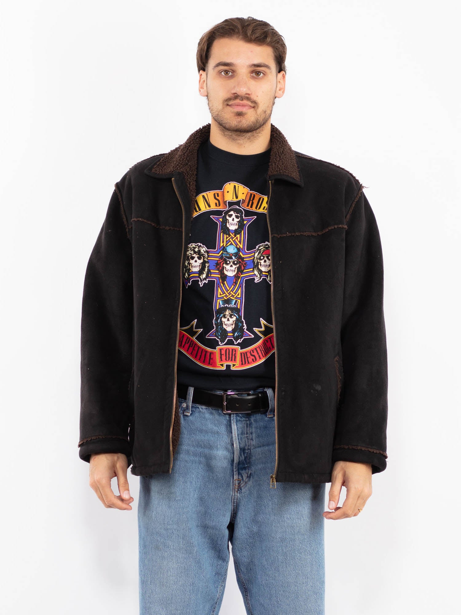 Vintage 90's Men Sherpa Bomber Jacket in Black by Northern Grip