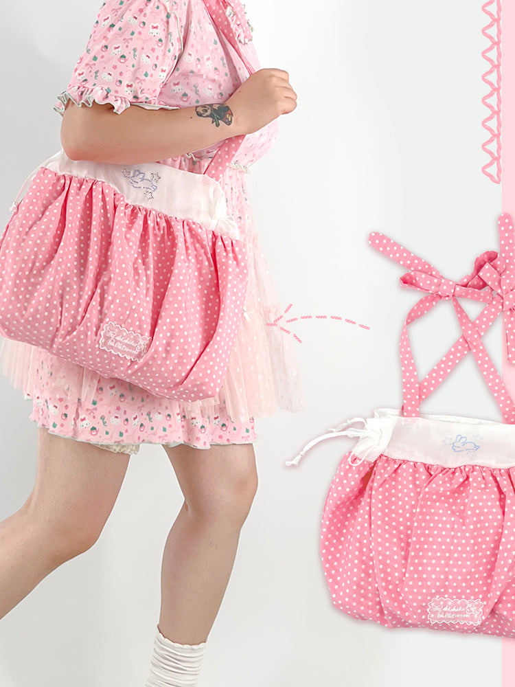 Kawaii Pink Polka Dot Drawstring Tote – shishihshop by Land Decora