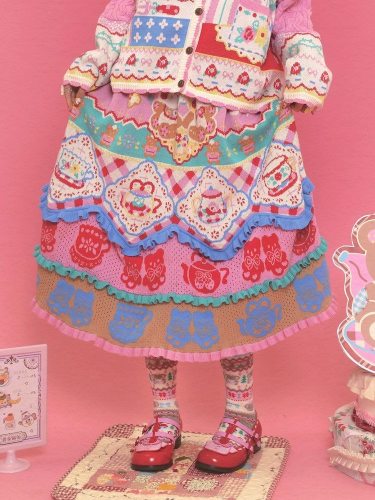 Harajuku Skirt Pink Cake Lace Hollow Vintage Knitted Skirt | Lutra Jump by Land Decora