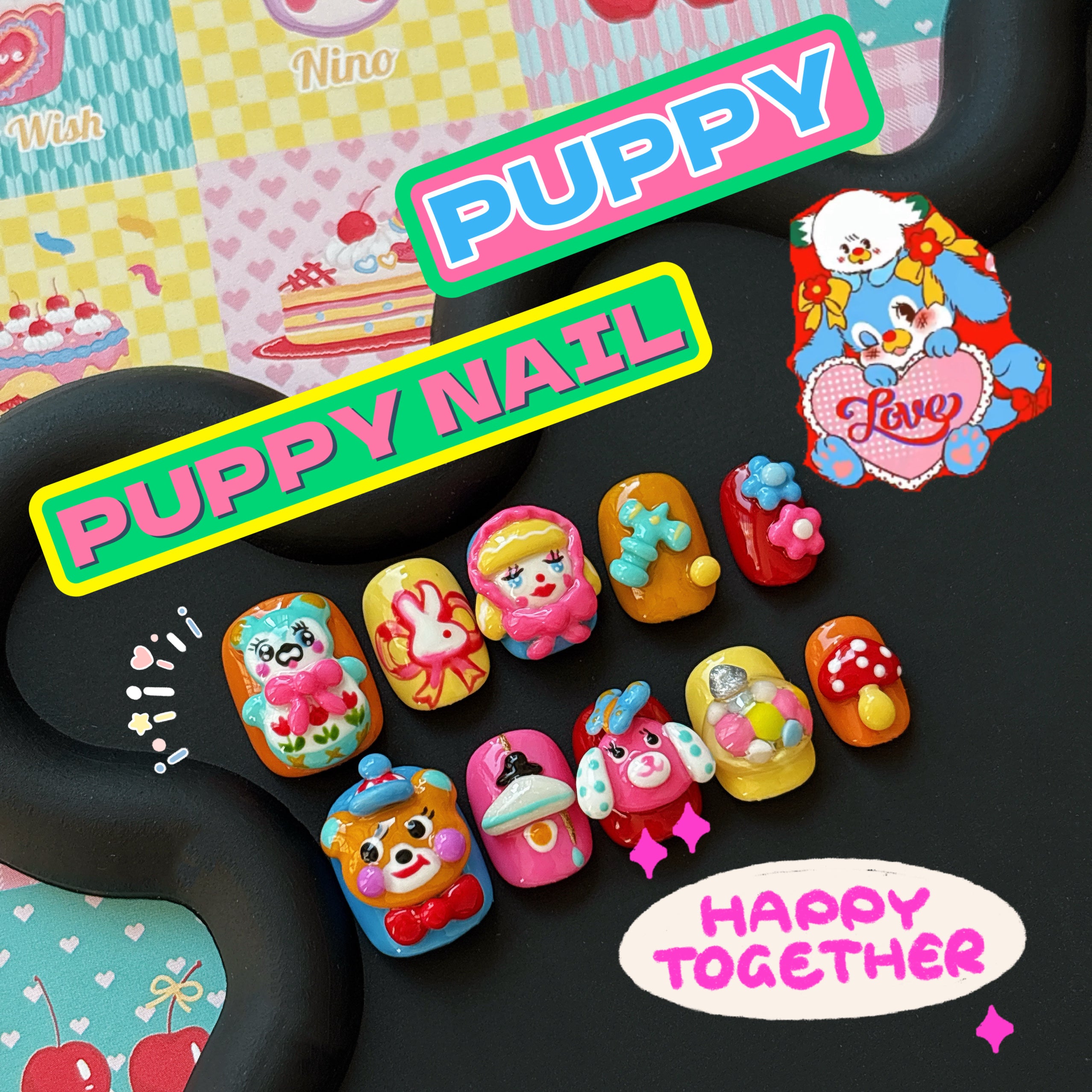 Puppy Retro Doll 3D Y2K Dopamine Christmas Nail Art | Cute Cartoon Sexy Babe Nails by Land Decora