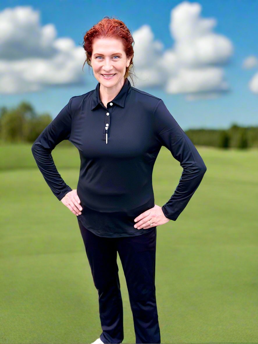 The Classic Long Sleeve Polo - Black by Putter Girl