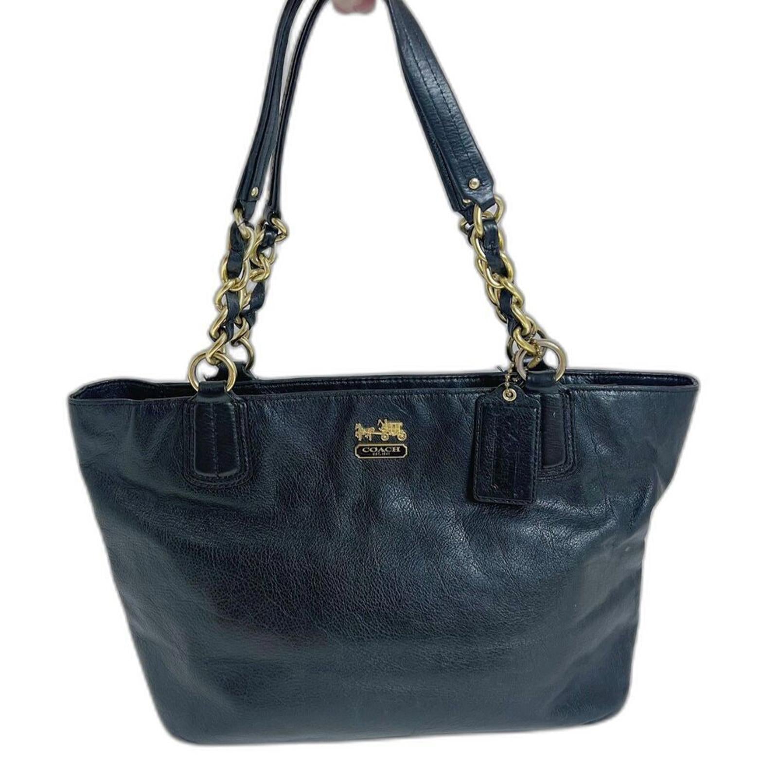 Coach Madison Black Leather Tote Bag Shoulder Bag Gold Chain Purse by Hot Girl Secondhand