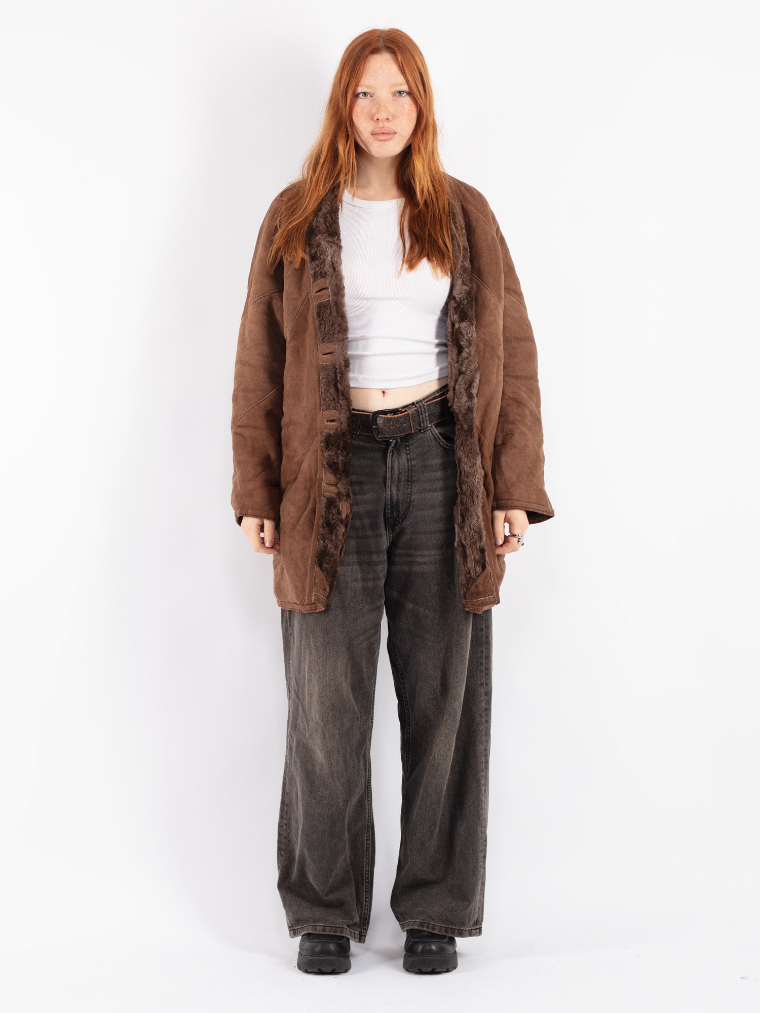 Vintage 80's Women Sheepskin Coat in Brown by Northern Grip
