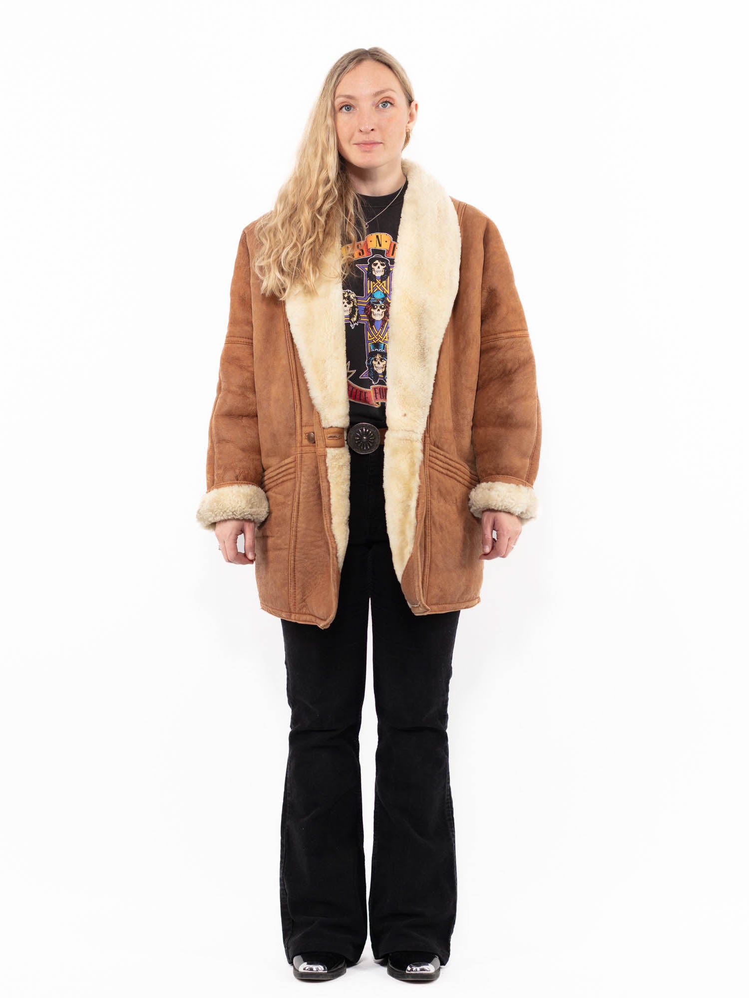 Vintage 90's Women Sheepskin Shearling Coat in Brown by Northern Grip