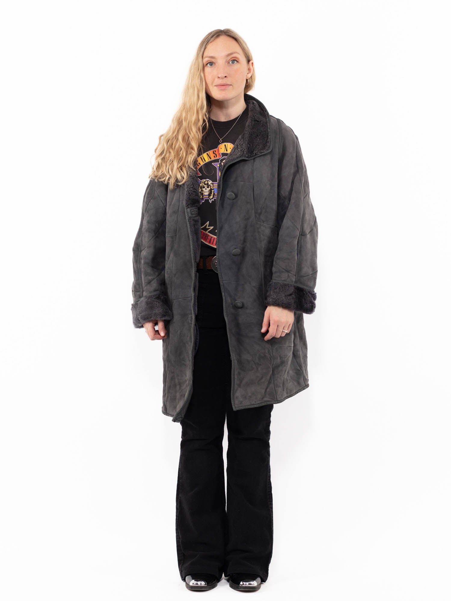 Vintage 80's Women Sheepskin Coat in Gray by Northern Grip