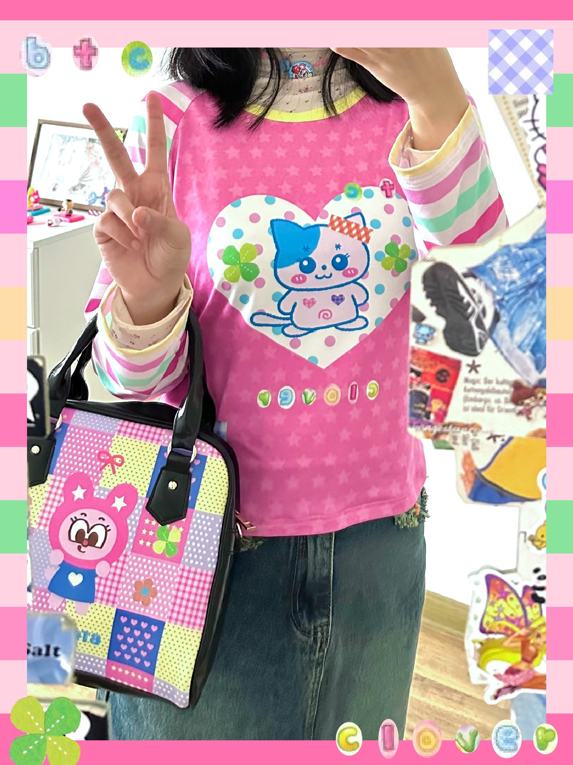 Kawaii Y2K Colorblock Long Sleeve Tee - Bodytalk by Land Decora