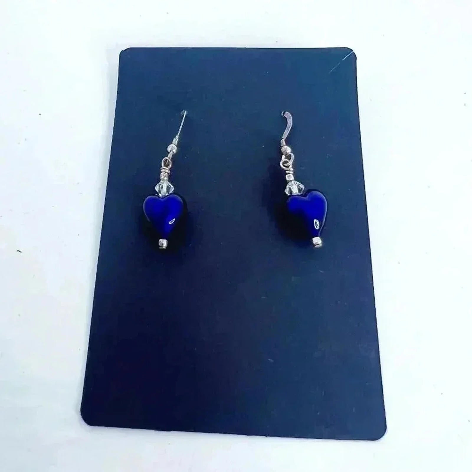 Blue Glass Heart Earrings Dangling Boho Chic Bohemian by Hot Girl Secondhand