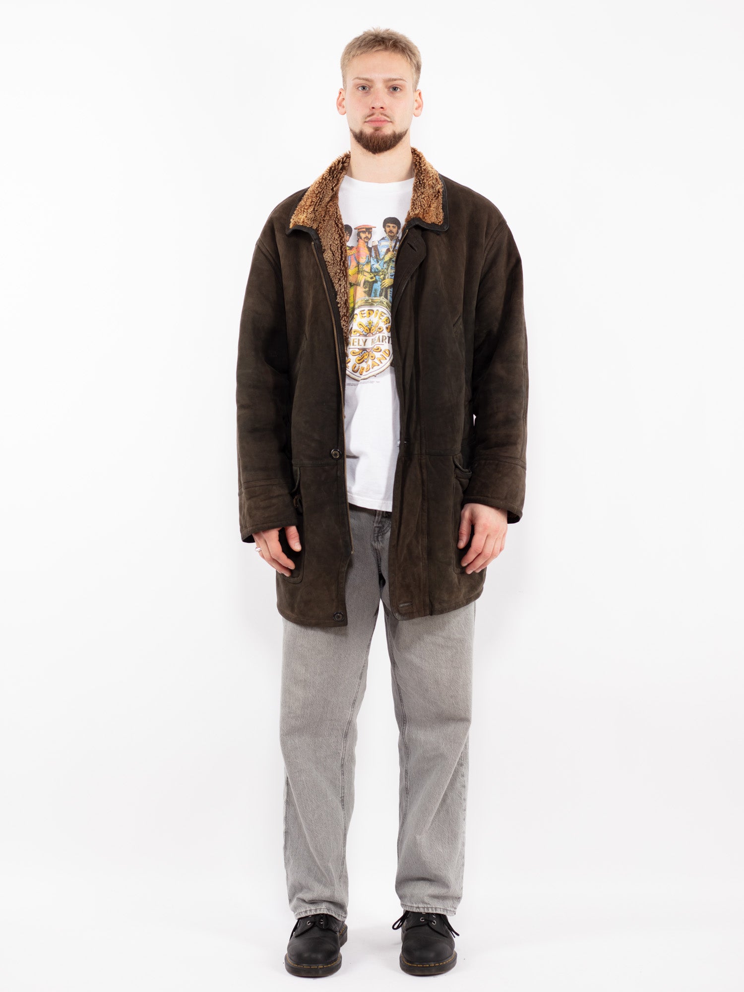Vintage 90's Men Sheepskin Coat in Brown by Northern Grip