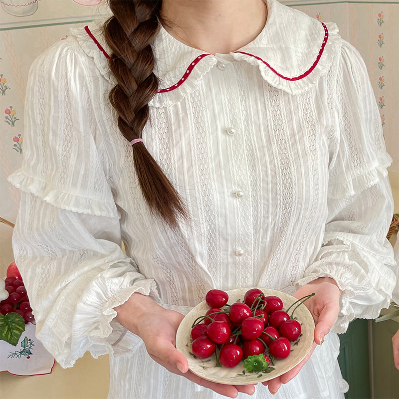 Lace Embroidered White Blouse - Little Berry by Land Decora