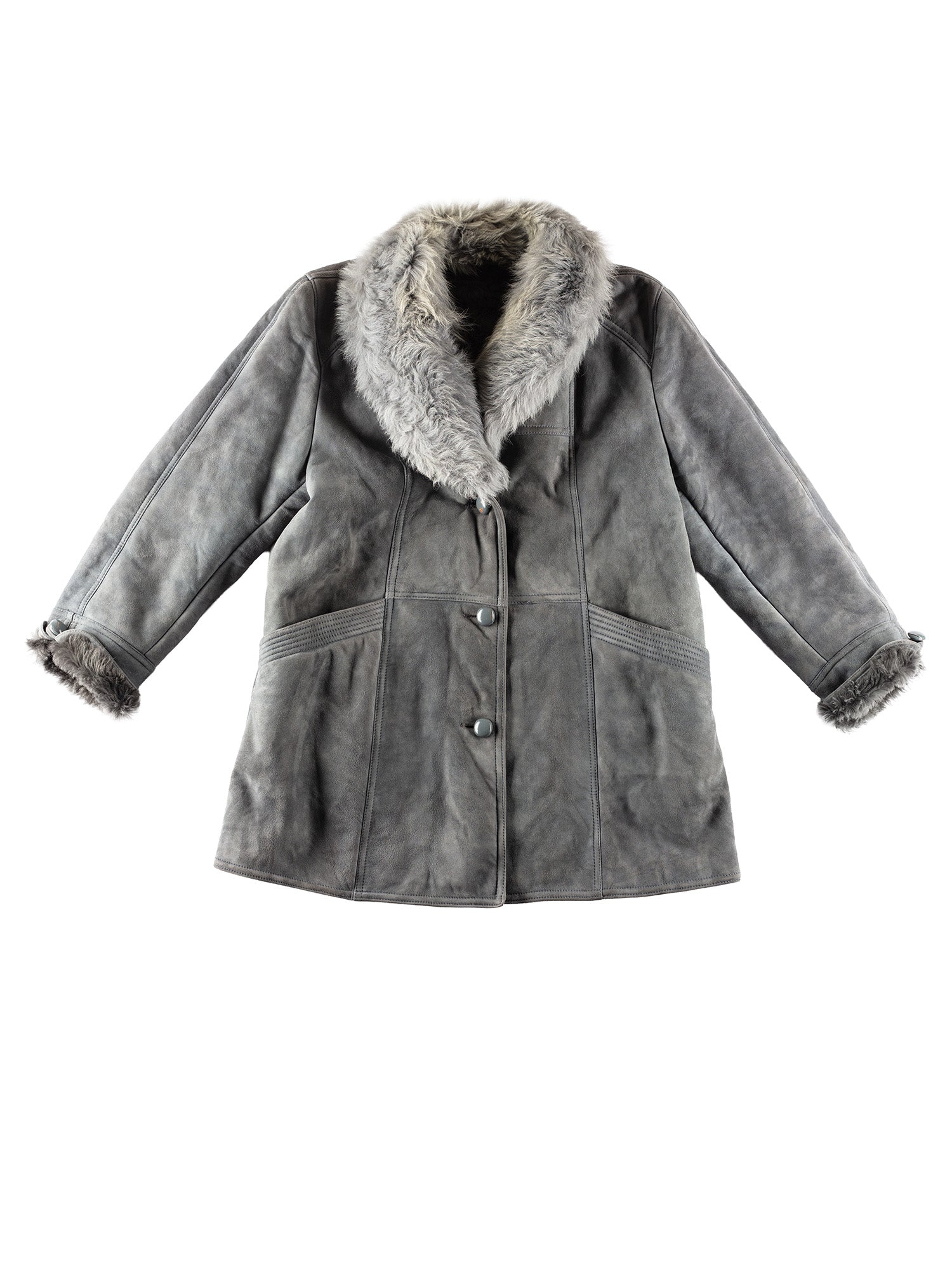 Vintage 80's Women Sheepskin Penny Lane Coat in Gray by Northern Grip