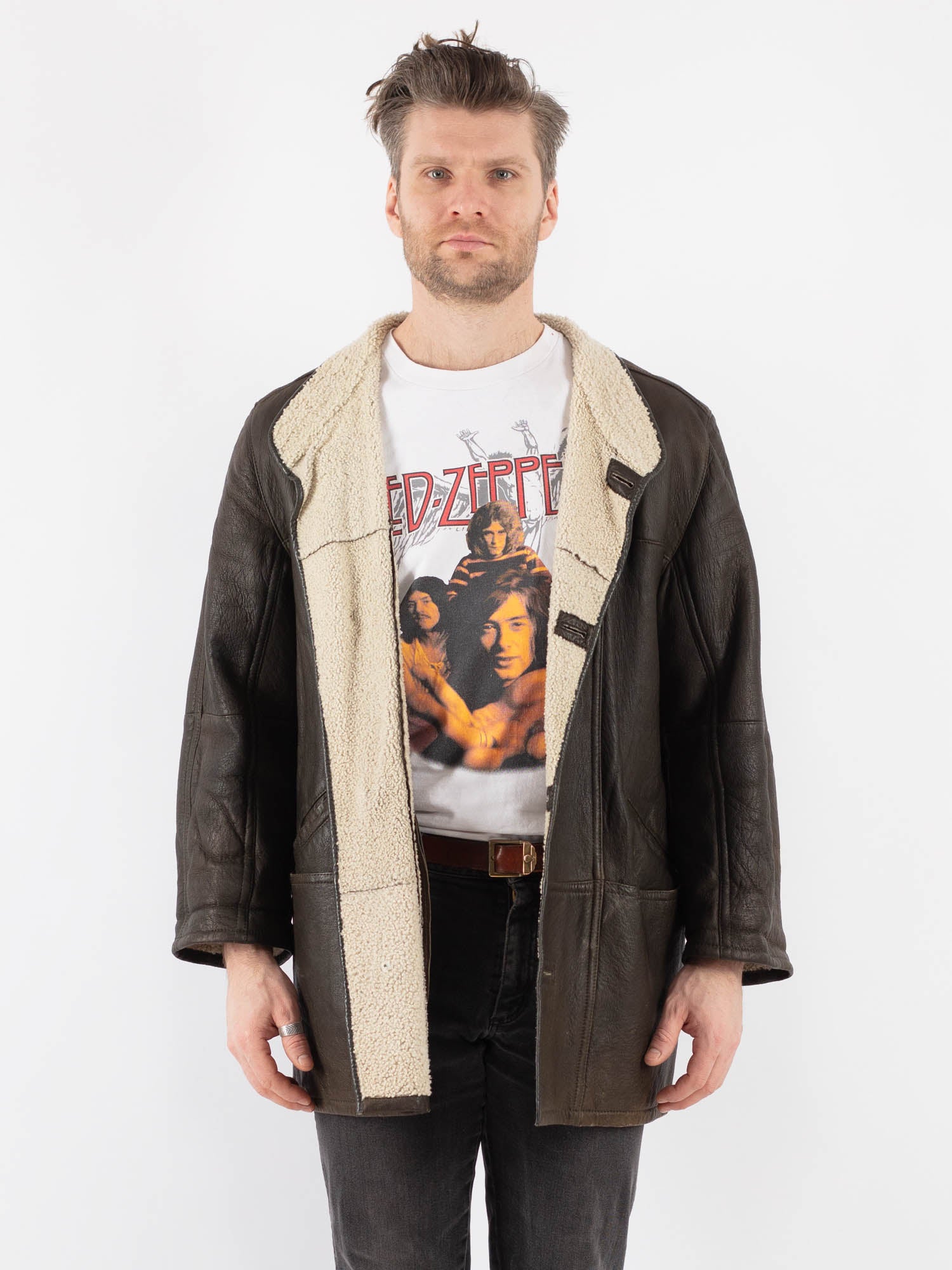 Vintage 90's Men Sheepskin Coat in Brown by Northern Grip