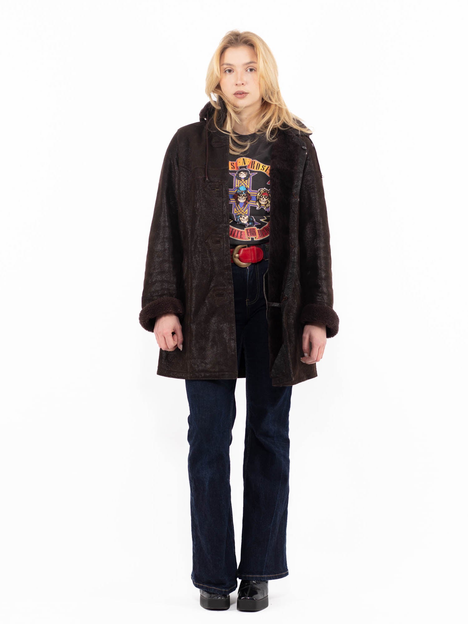 Vintage 80's Women Sheepskin Coat in Brown by Northern Grip