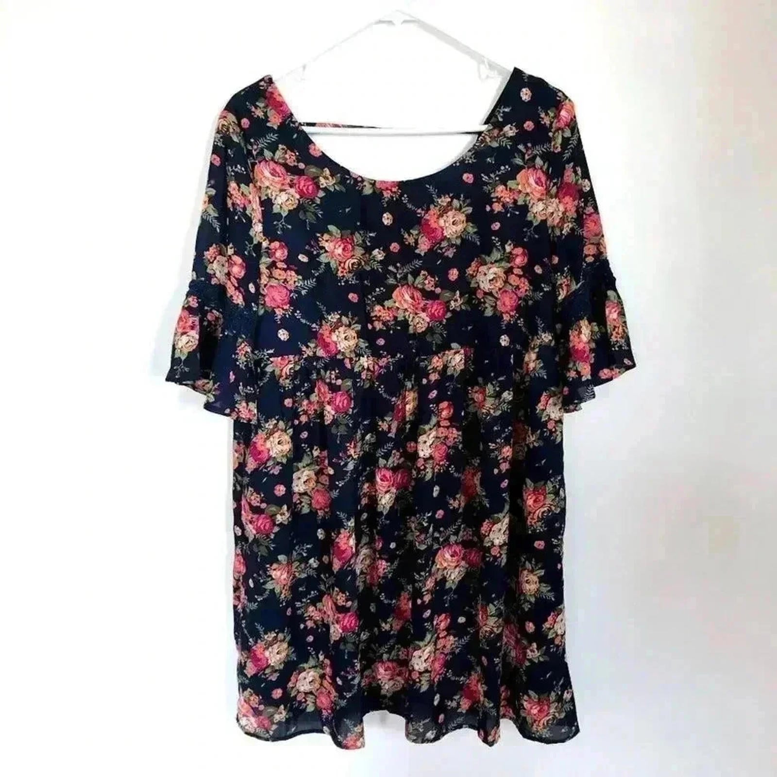 Chic Floral Jodifl Navy Floral Babydoll Dress Flowers Women's Size L by Hot Girl Secondhand