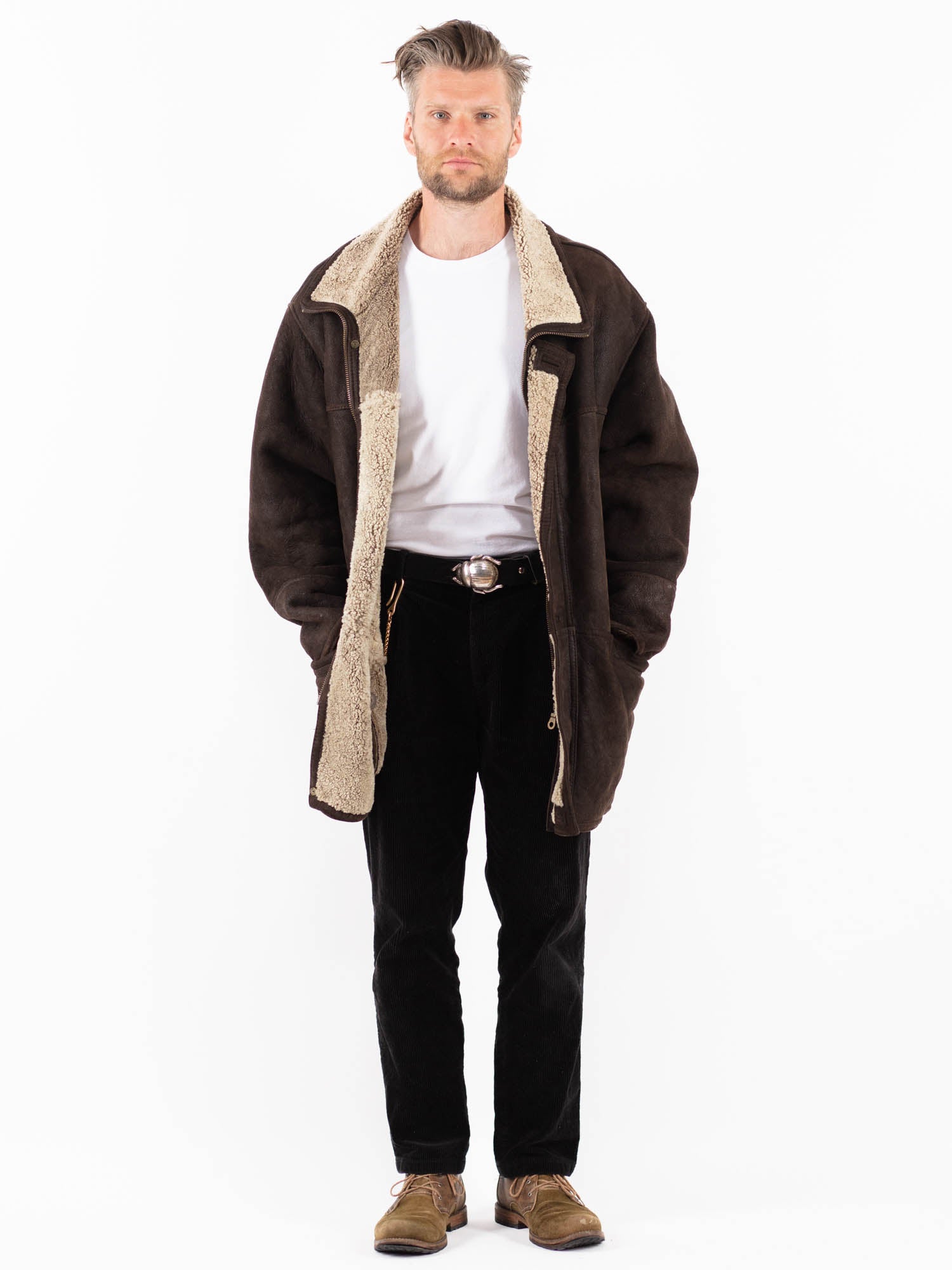 Vintage 90's Men Sheepskin Coat in Brown by Northern Grip