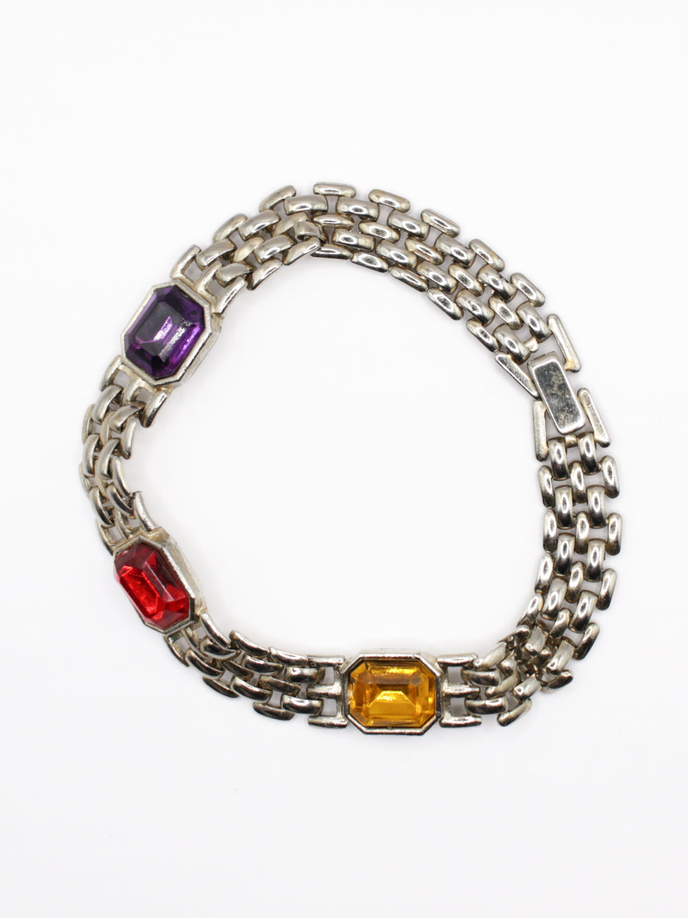 Vintage Silver Bracelet With Multi-Color Glass Stones by Northern Grip