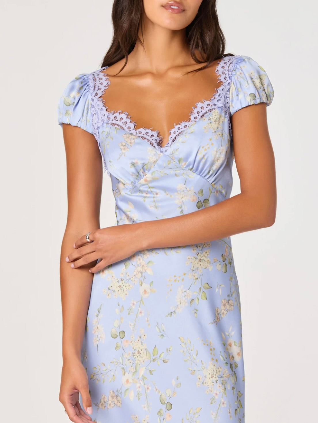 ASTR The Label Makaela Puff Sleeve Floral Satin Midi Dress by Sierra Deene
