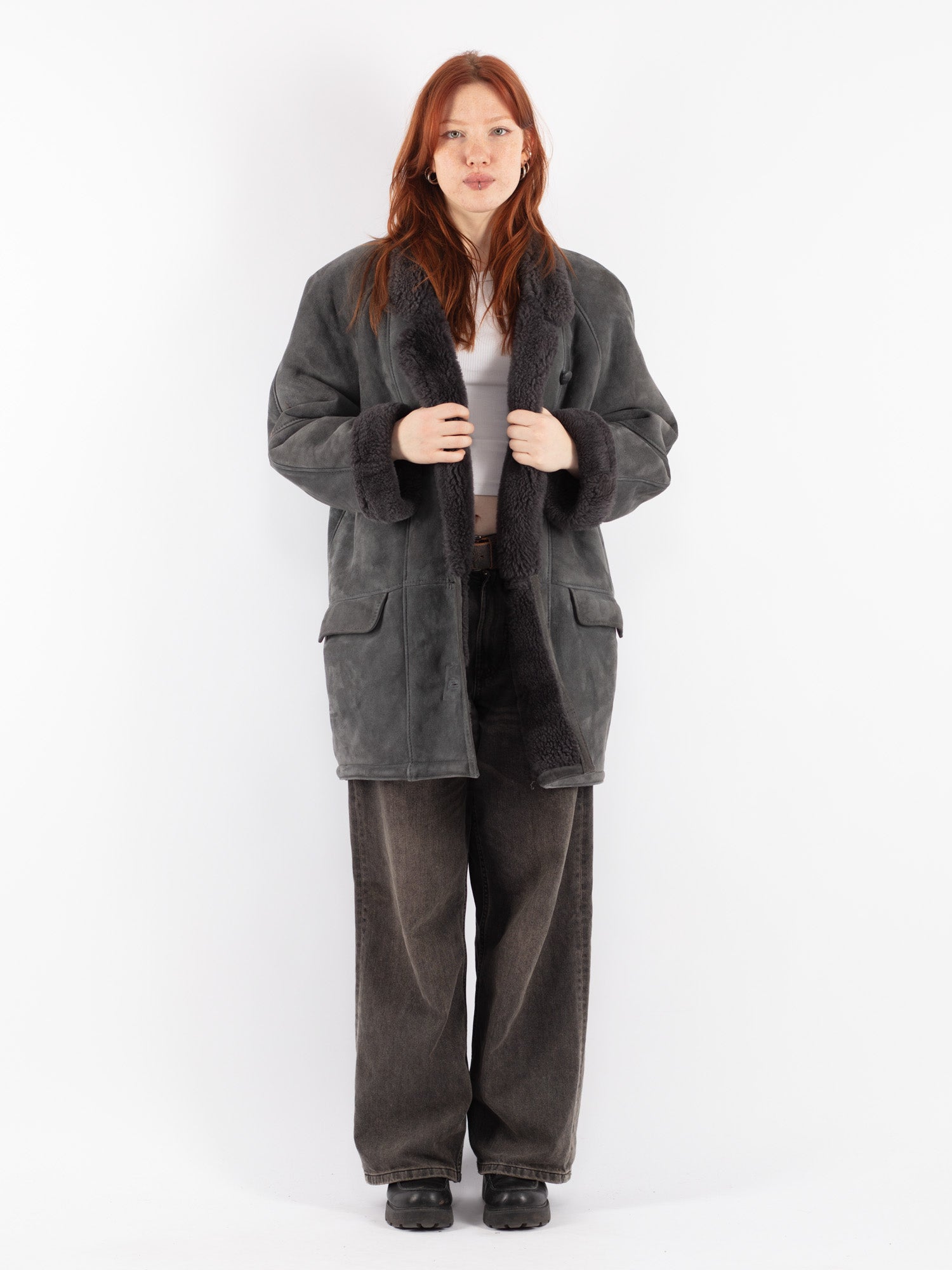 Vintage 80's Women Sheepskin Shearling Coat in Gray by Northern Grip