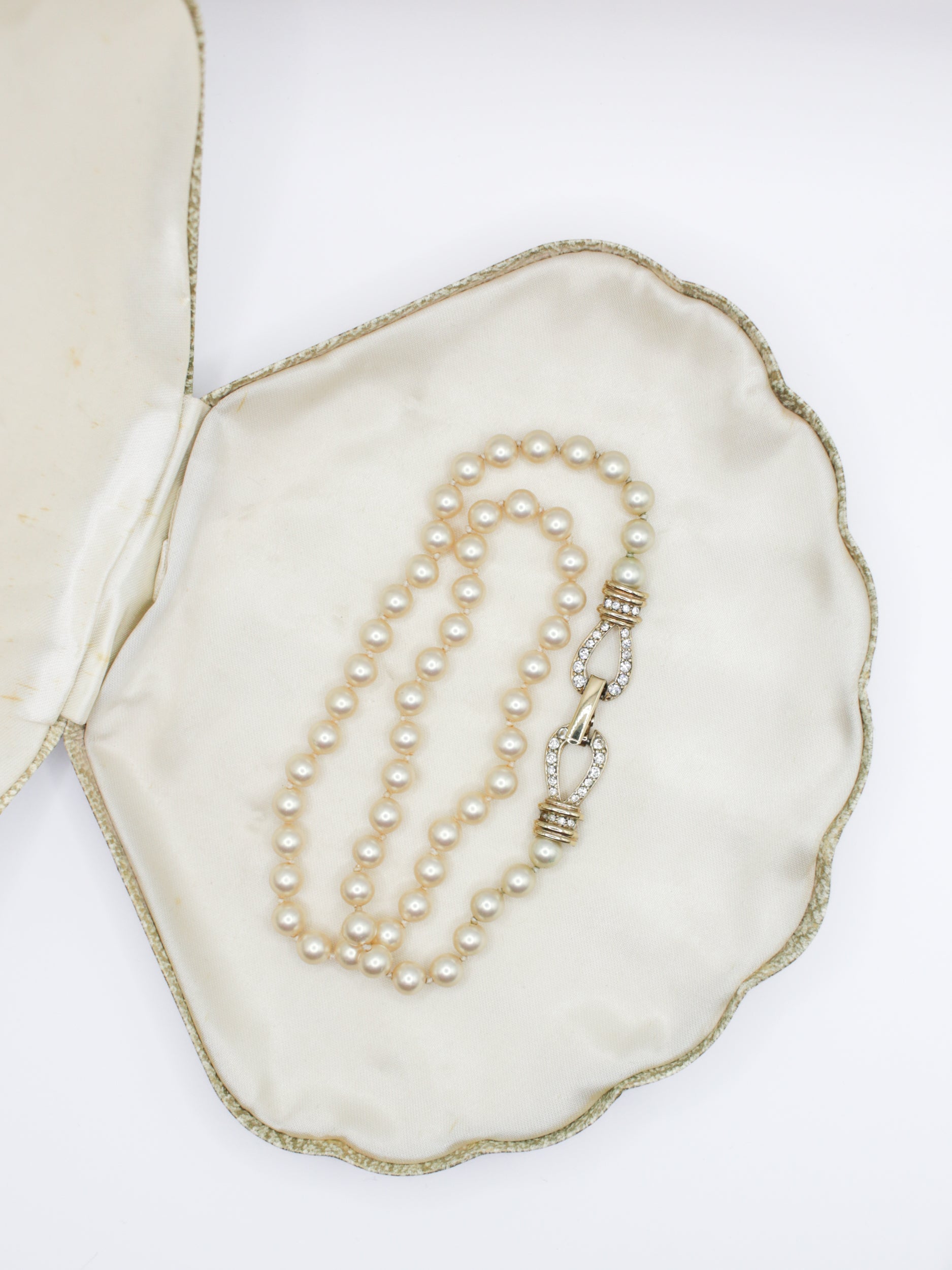 Vintage Pearl Strand Necklace With Rhinestone Clasp by Northern Grip