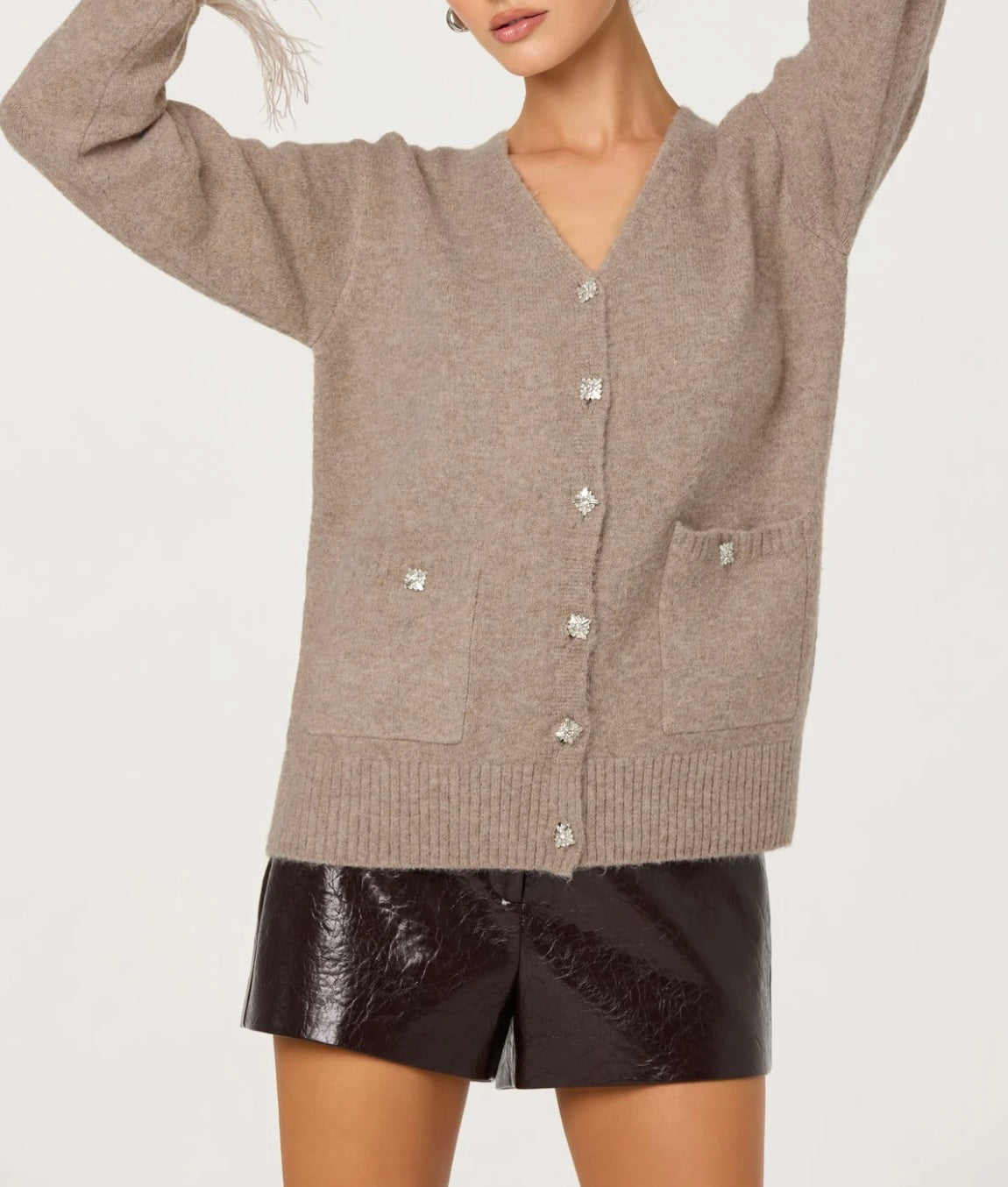 ASTR The Label Grie Embellished Feather Trim Cardigan by Sierra Deene