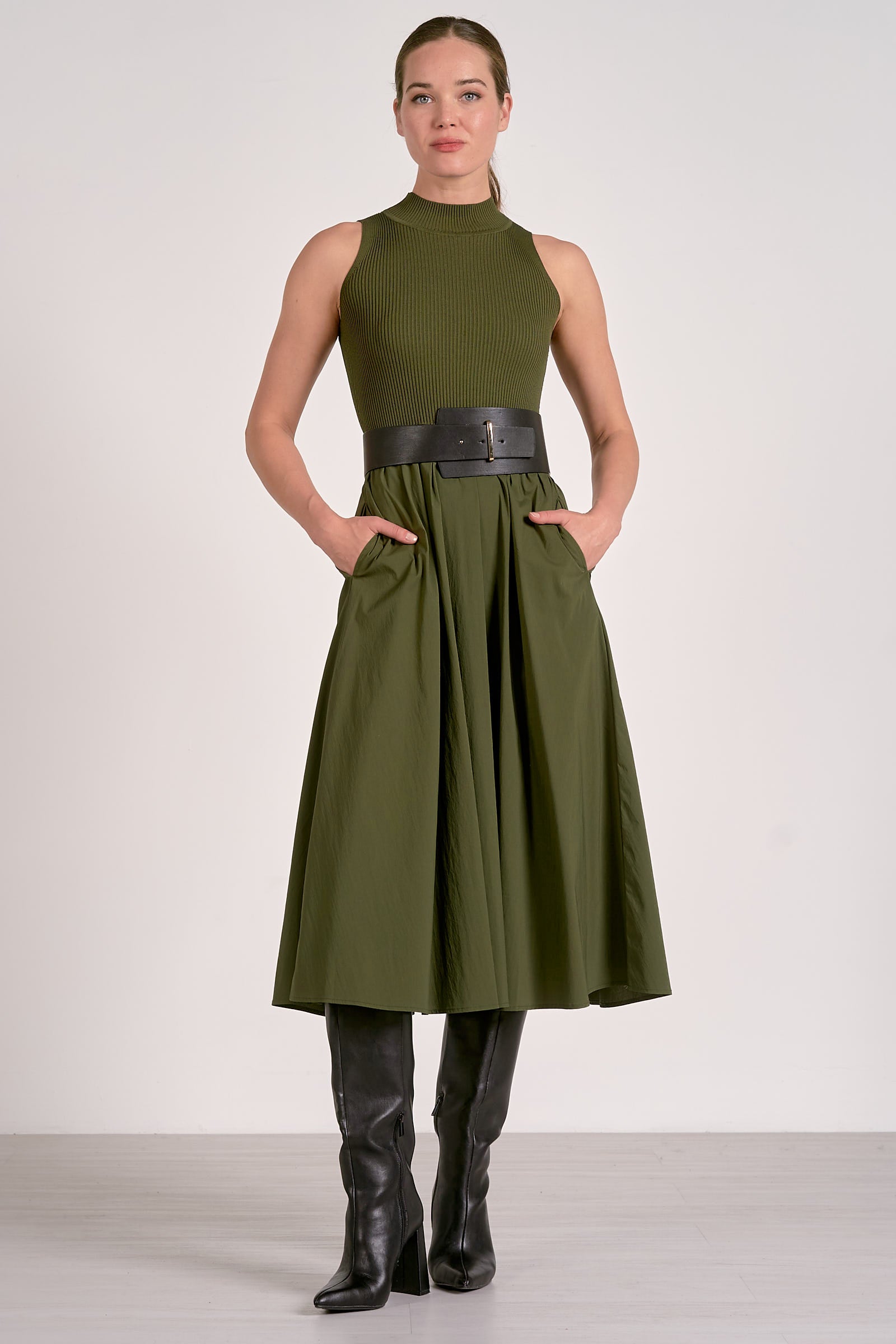 Elan Elsie Mixed Media Maxi Dress in Pine by Sierra Deene
