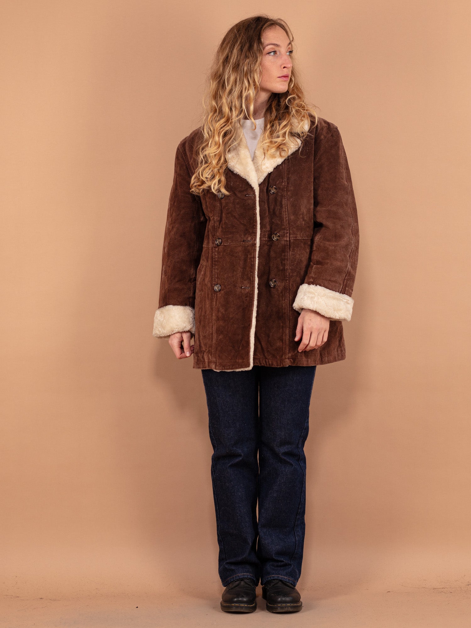 Vintage 90's Women Suede Coat in Brown by Northern Grip