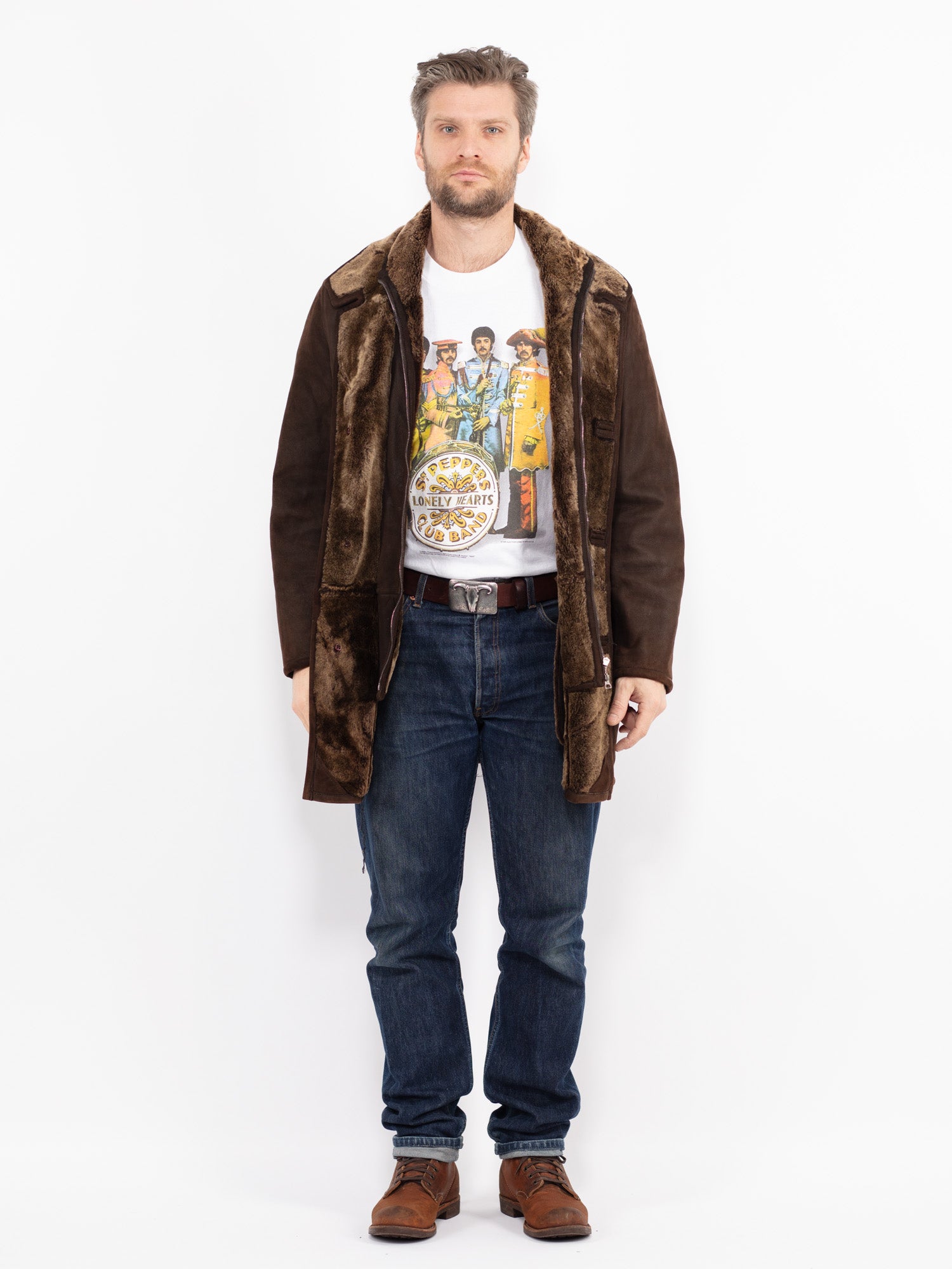 Vintage 90's Men Sheepskin Coat in Brown by Northern Grip