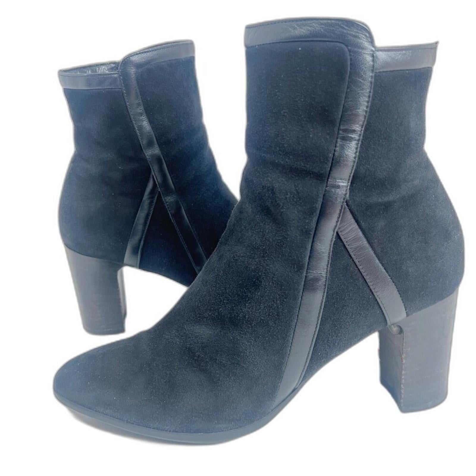 Aquatalia Italian Black Suede Heeled Booties Leather Piping Ankle Boot by Hot Girl Secondhand