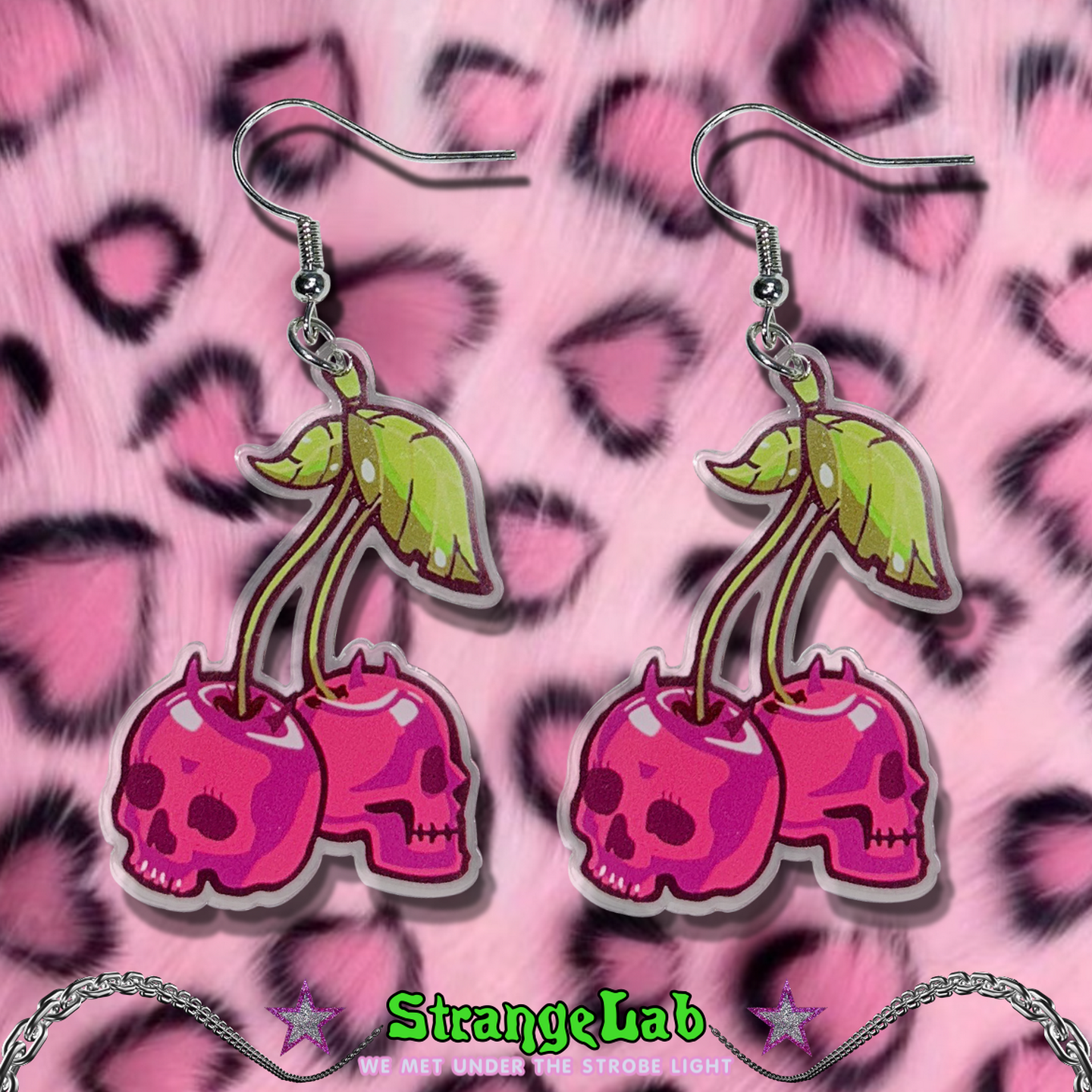 Y2K Earrings Punk Devil Cherry Skull Acrylic Hip Hop Statement - Strangelab by Land Decora