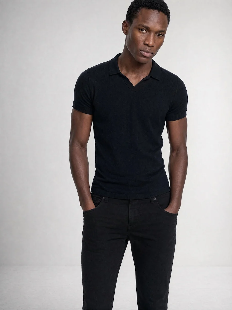 Bond Polo Noir Short Sleeve Polo Shirt by MONFRERE