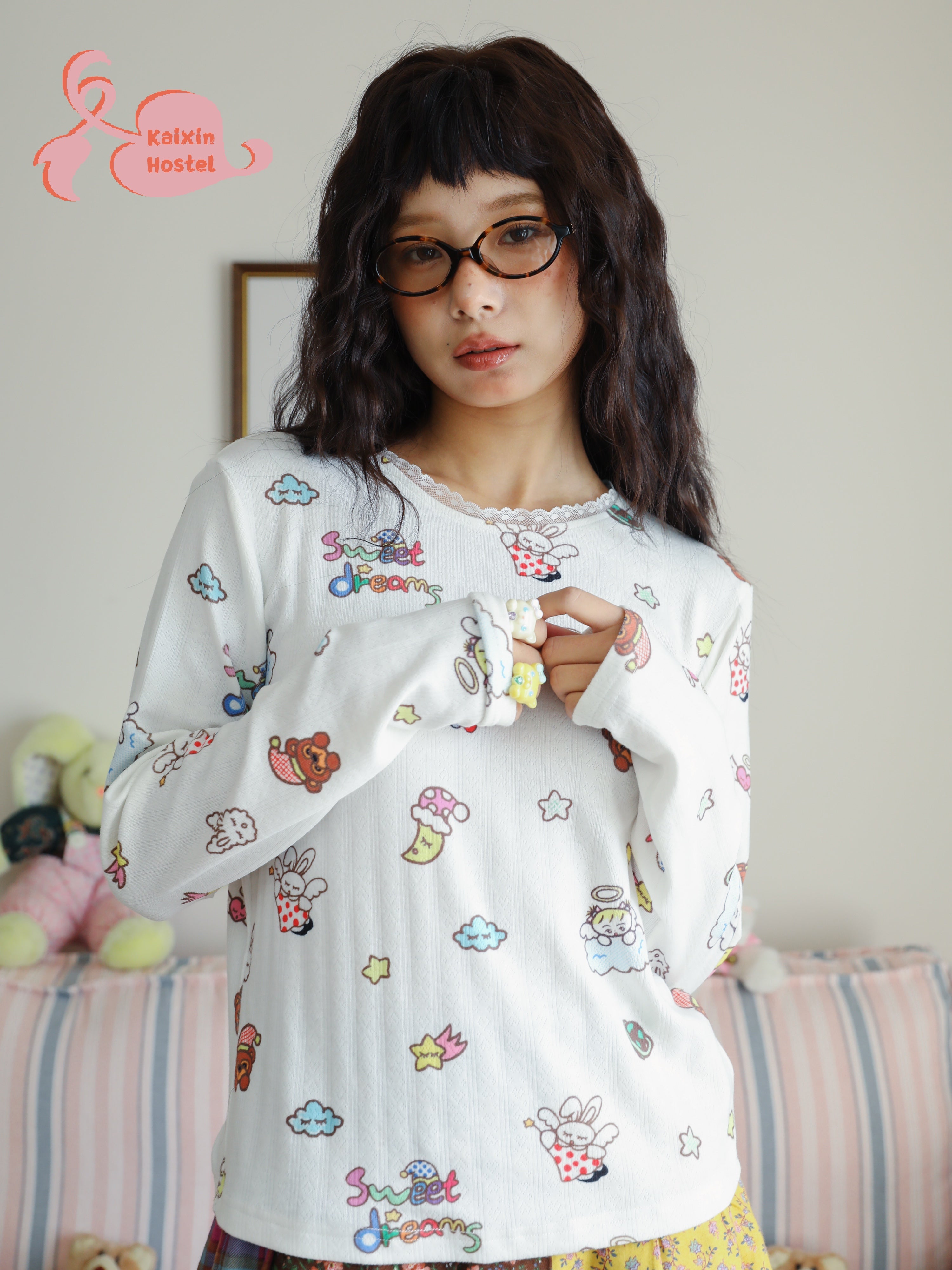 Harajuku Shirt White Lace Border Long Sleeve – KaiXin Hostel by Land Decora