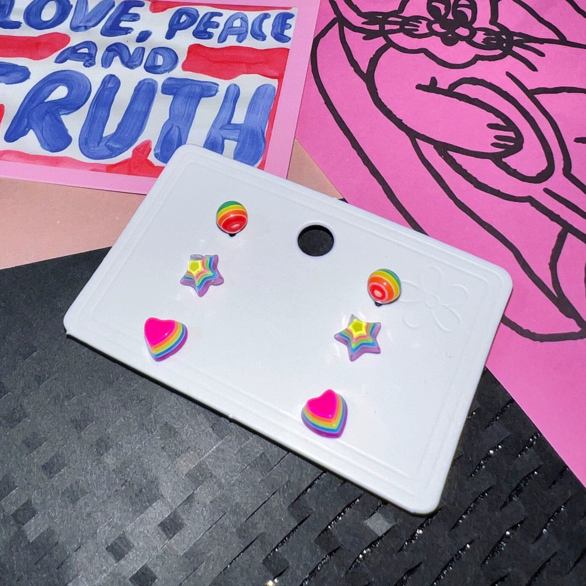 Harajuku Rainbow Candy Earrings Set – Acrylic & Plated Steel Studs | STRANGELAB by Land Decora