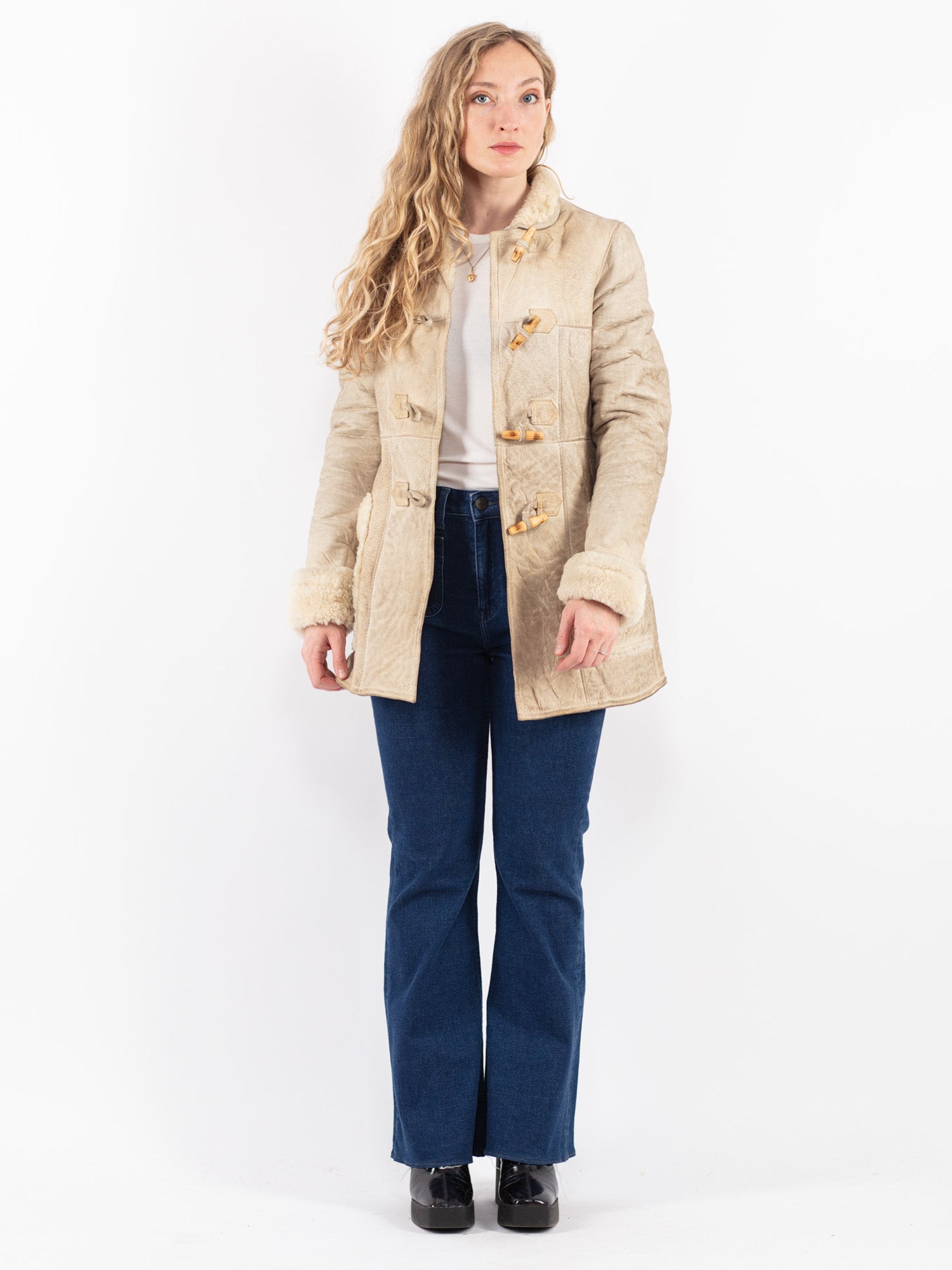 Vintage 70's Women Sheepskin Coat in Beige by Northern Grip