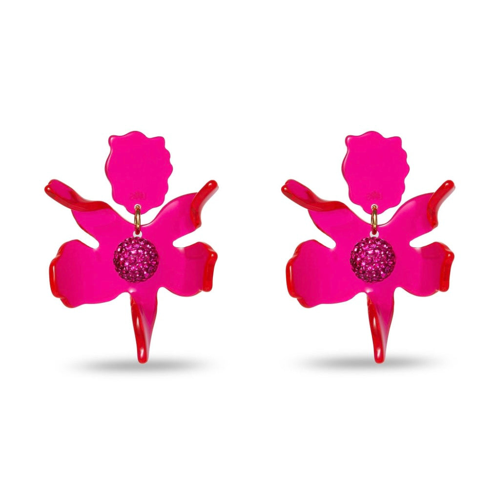 Fuschia Small Crystal Lily Earrings by Sierra Deene