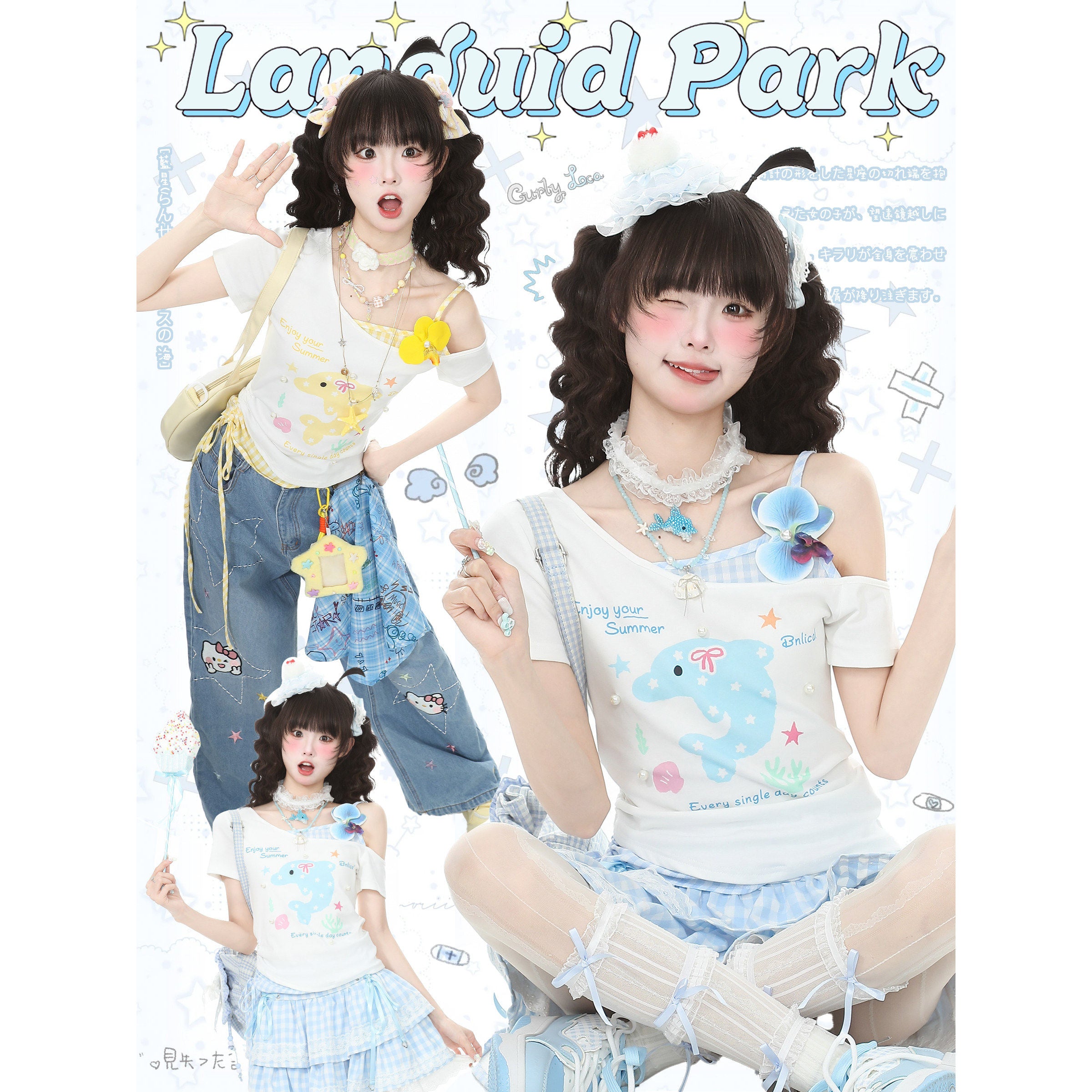 Y2K Floral Bow Off Shoulder Tee - Languid Park by Land Decora