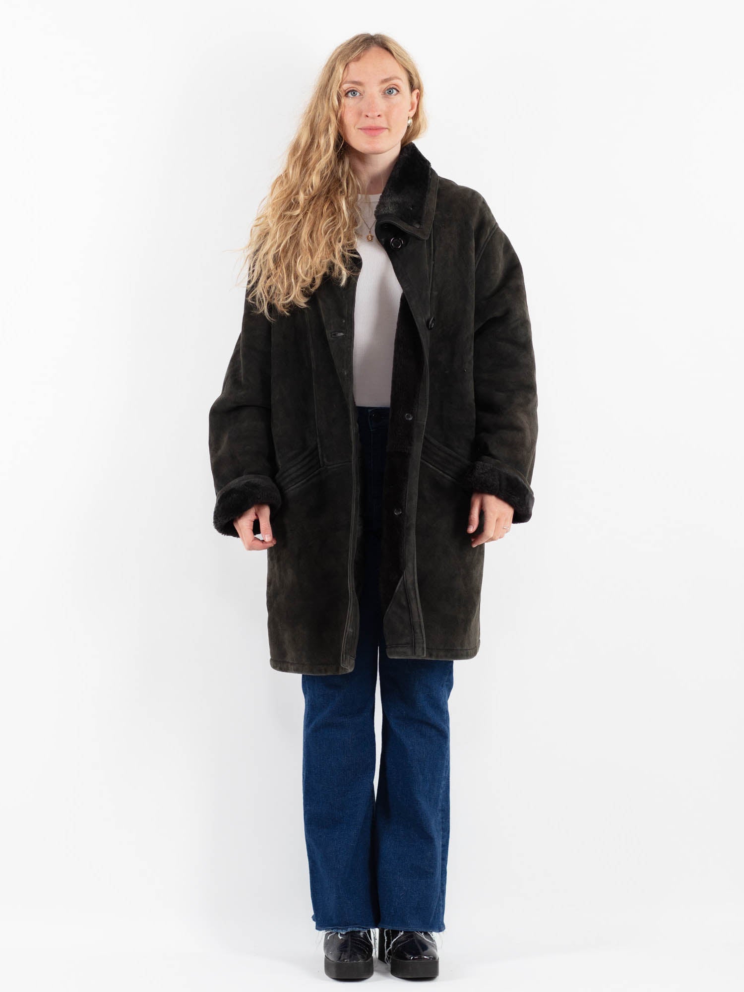 Vintage 80's Women Sheepskin Coat in Gray by Northern Grip