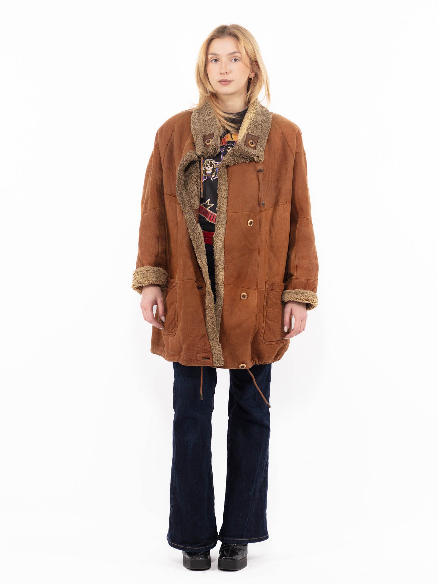 Vintage 90's Women Sheepskin Coat in Brown by Northern Grip