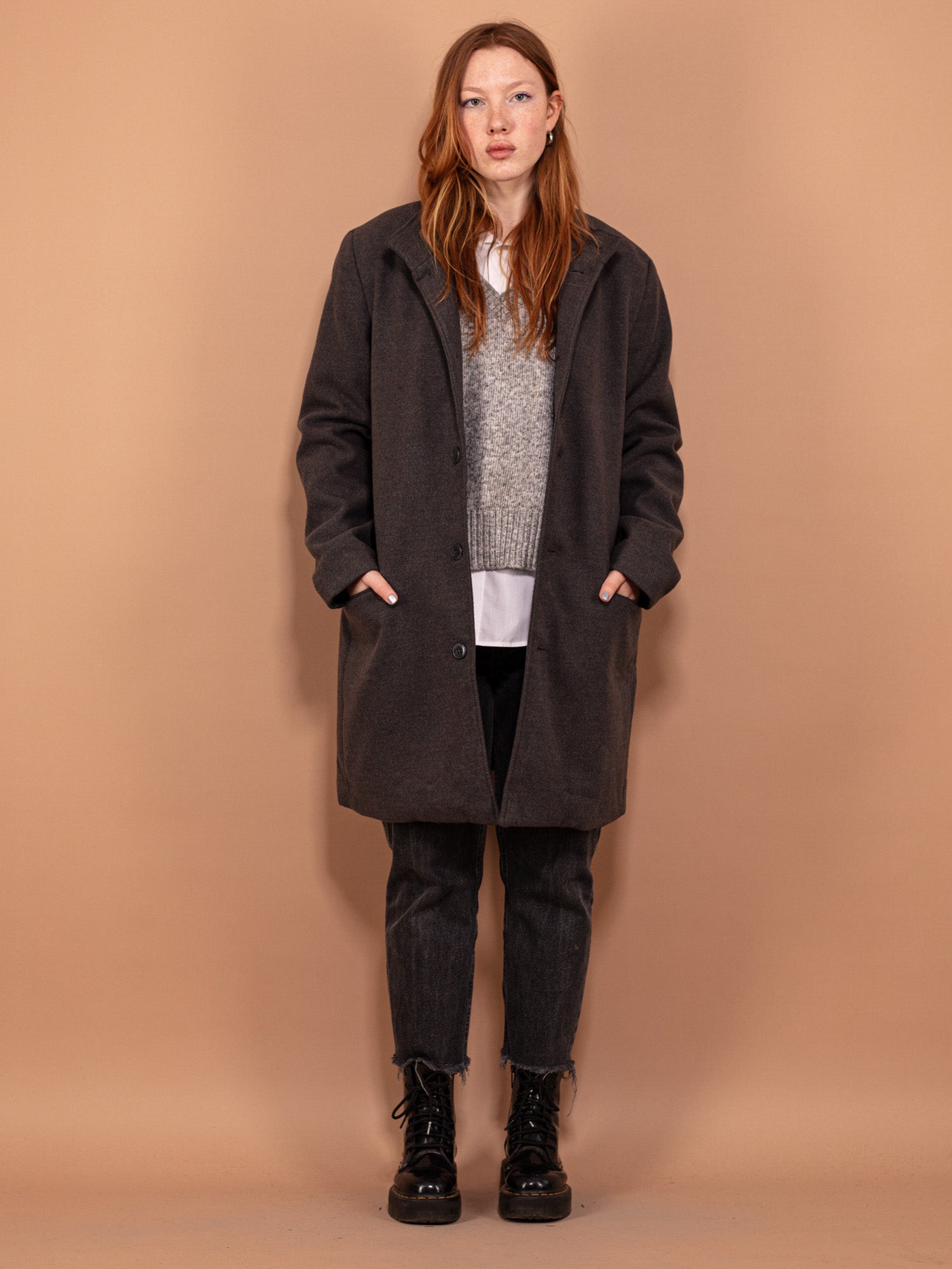 Vintage 00's Women Faux Wool Coat in Gray by Northern Grip