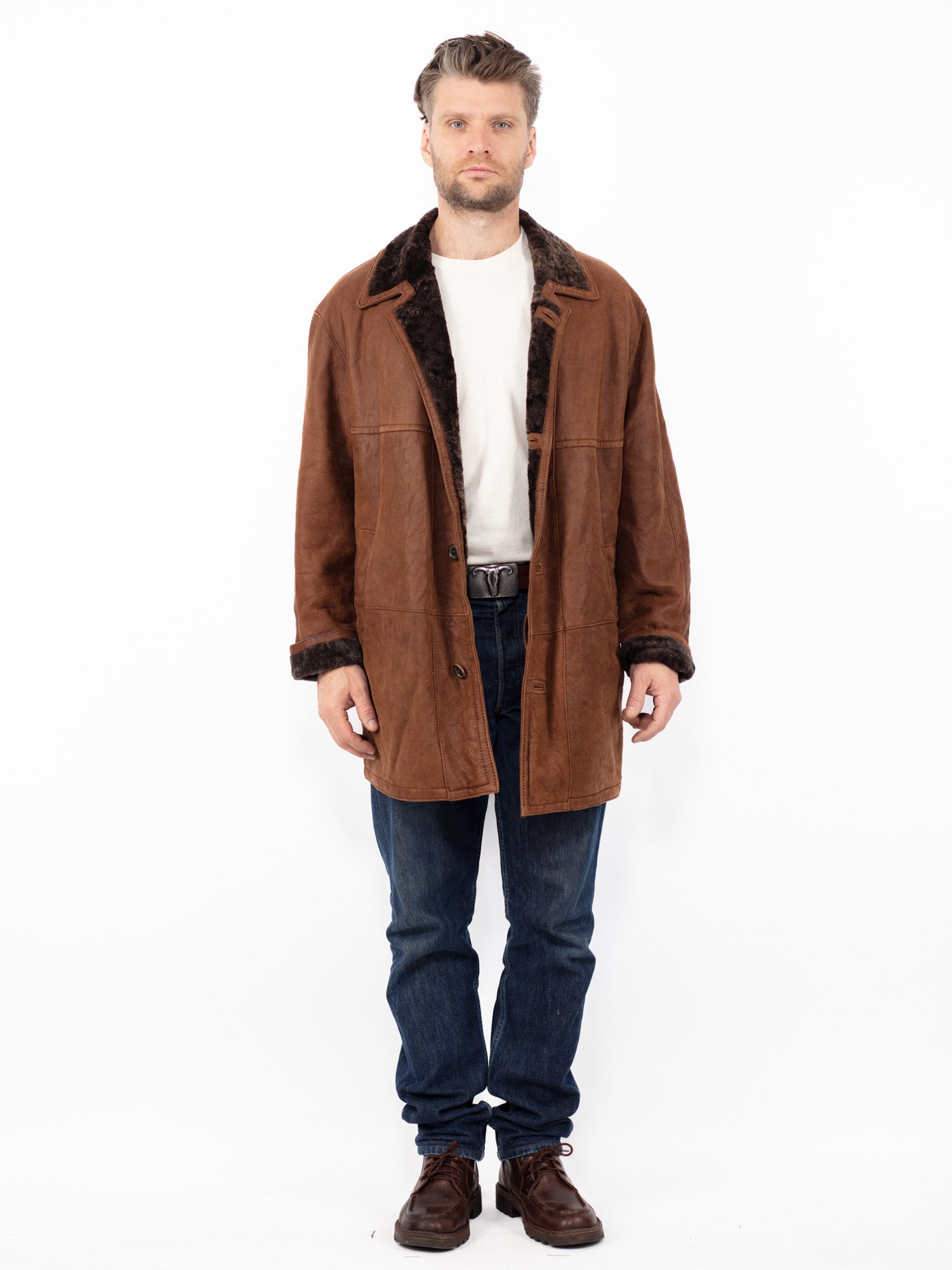 Vintage 90's Men Sheepskin Coat in Brown by Northern Grip