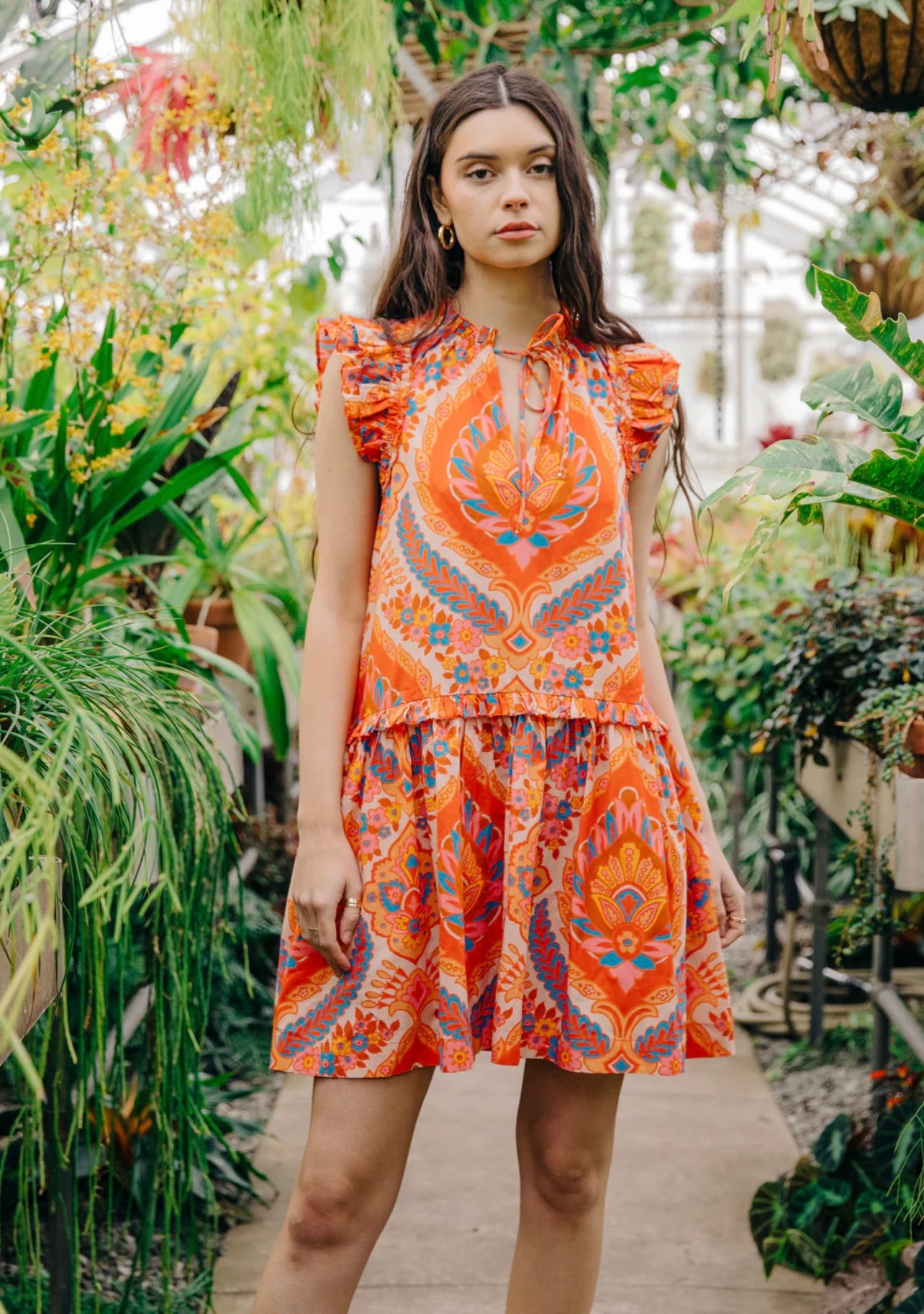Edith Mini Dress in Jupiter Orange Print by Sierra Deene