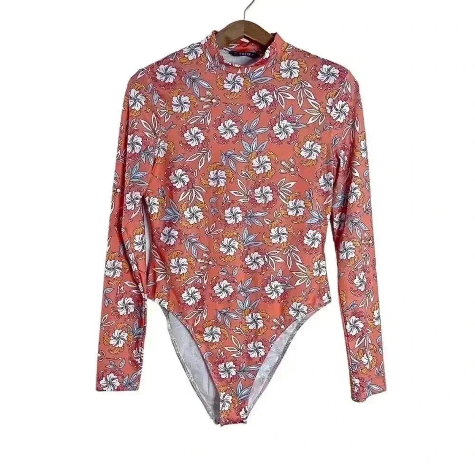 Orange Floral Bodysuit Flowers Festival Rave Coachella Women's Size L by Hot Girl Secondhand