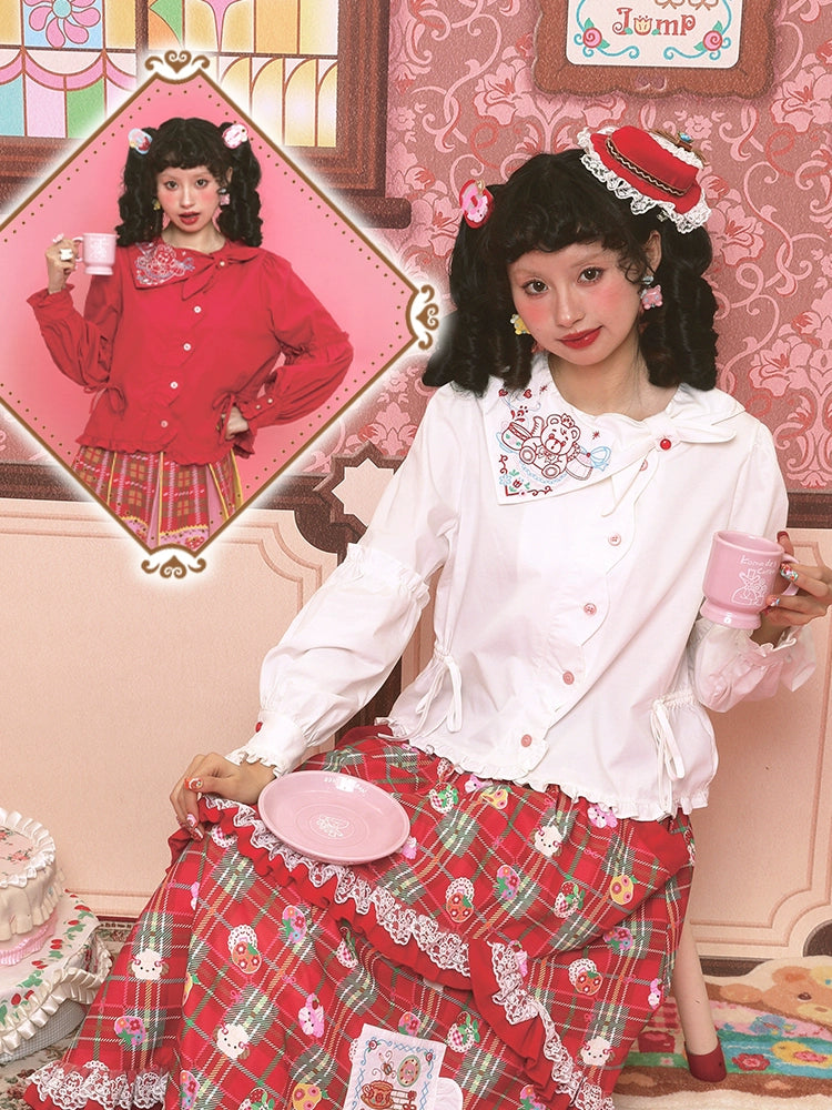 Harajuku Shirt Embroidery Shirt Decora Kei Shirt Versatile Shirt | Lutra Jump by Land Decora