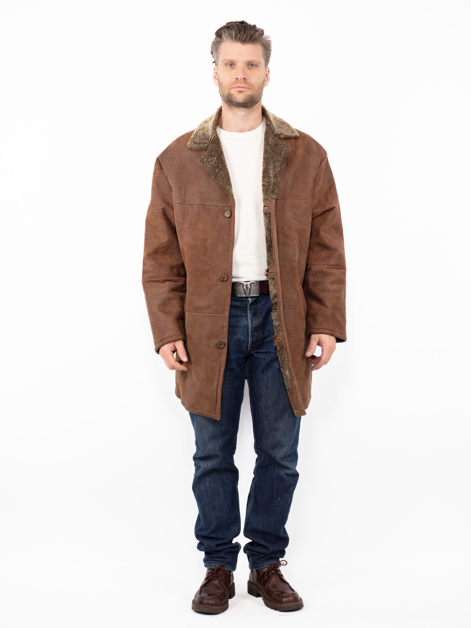 Vintage 90's Men Sheepskin Coat in Brown by Northern Grip