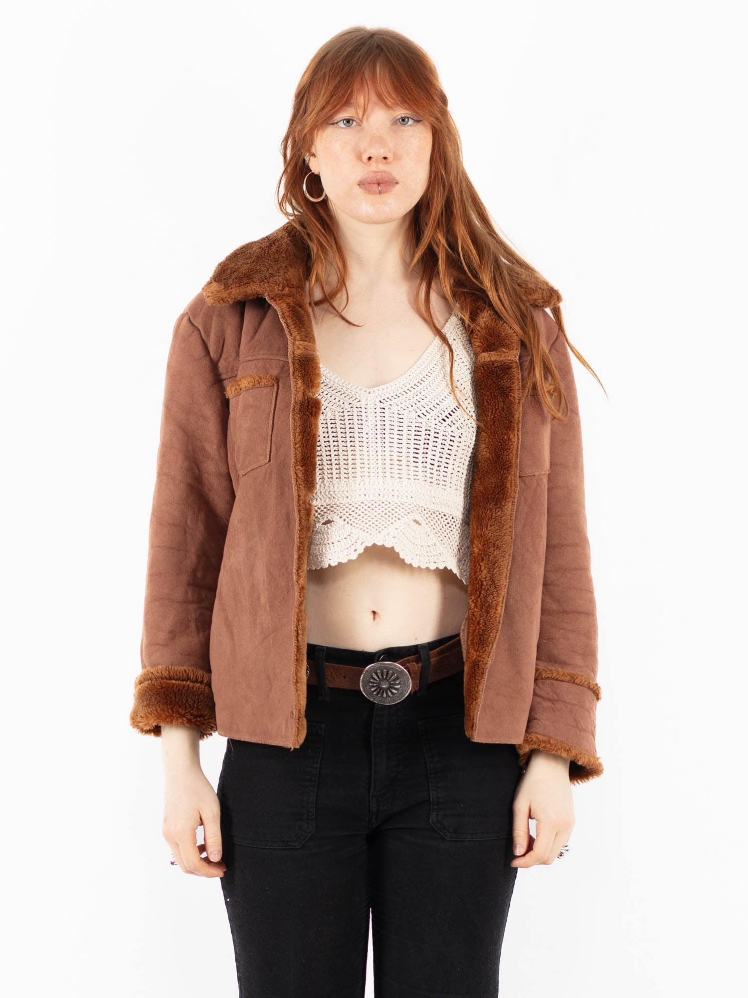 Vintage 00's Women Faux Sheepskin Jacket in Brown by Northern Grip